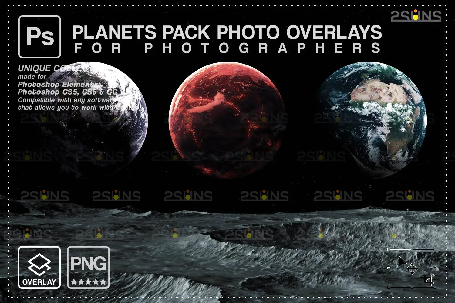 2324 11款行星Photoshop叠加银河背景空间剪贴画夜空叠加宇宙透明png银河数字背景Space planets photo overlays
