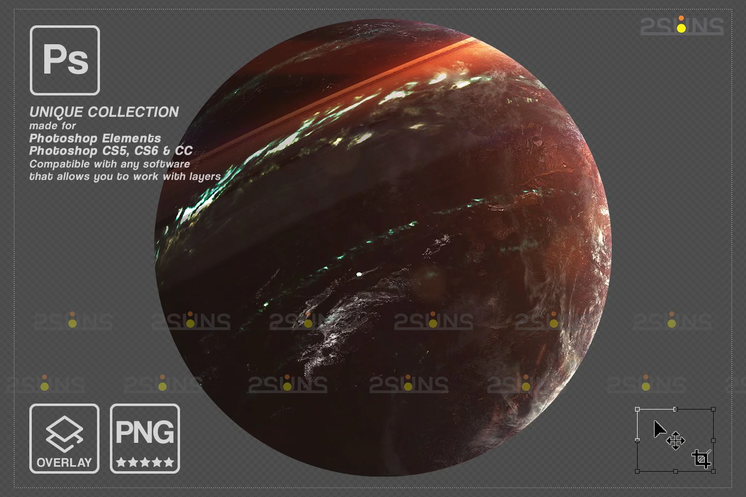 2325 11款行星宇宙太空PHOTOSHOP覆盖PNG空间剪贴画夜空Space planets v2 photo overlays