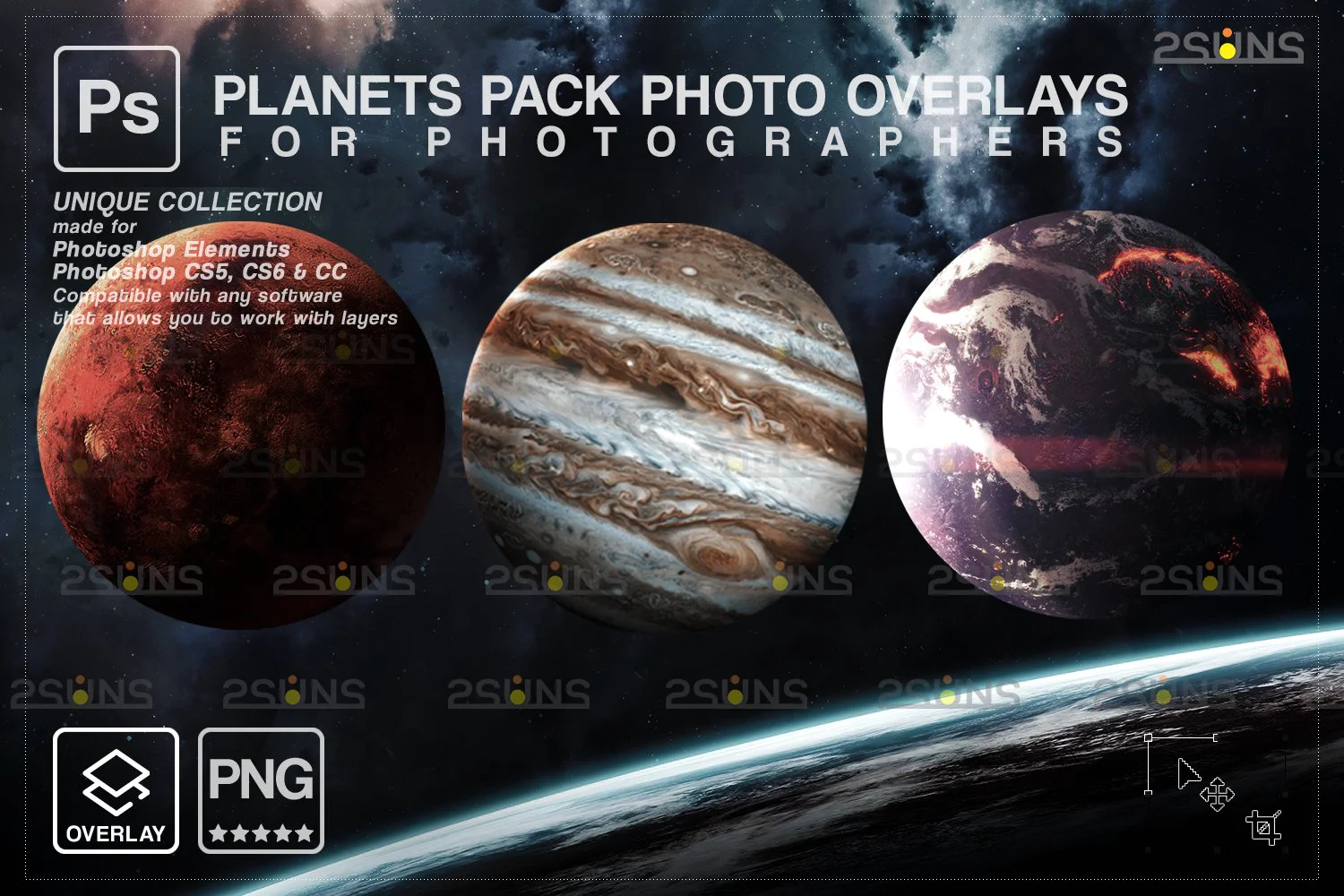 2328 11款行星宇宙太空PHOTOSHOP覆盖PNG空间剪贴画夜空 Space planets v3 photo overlays