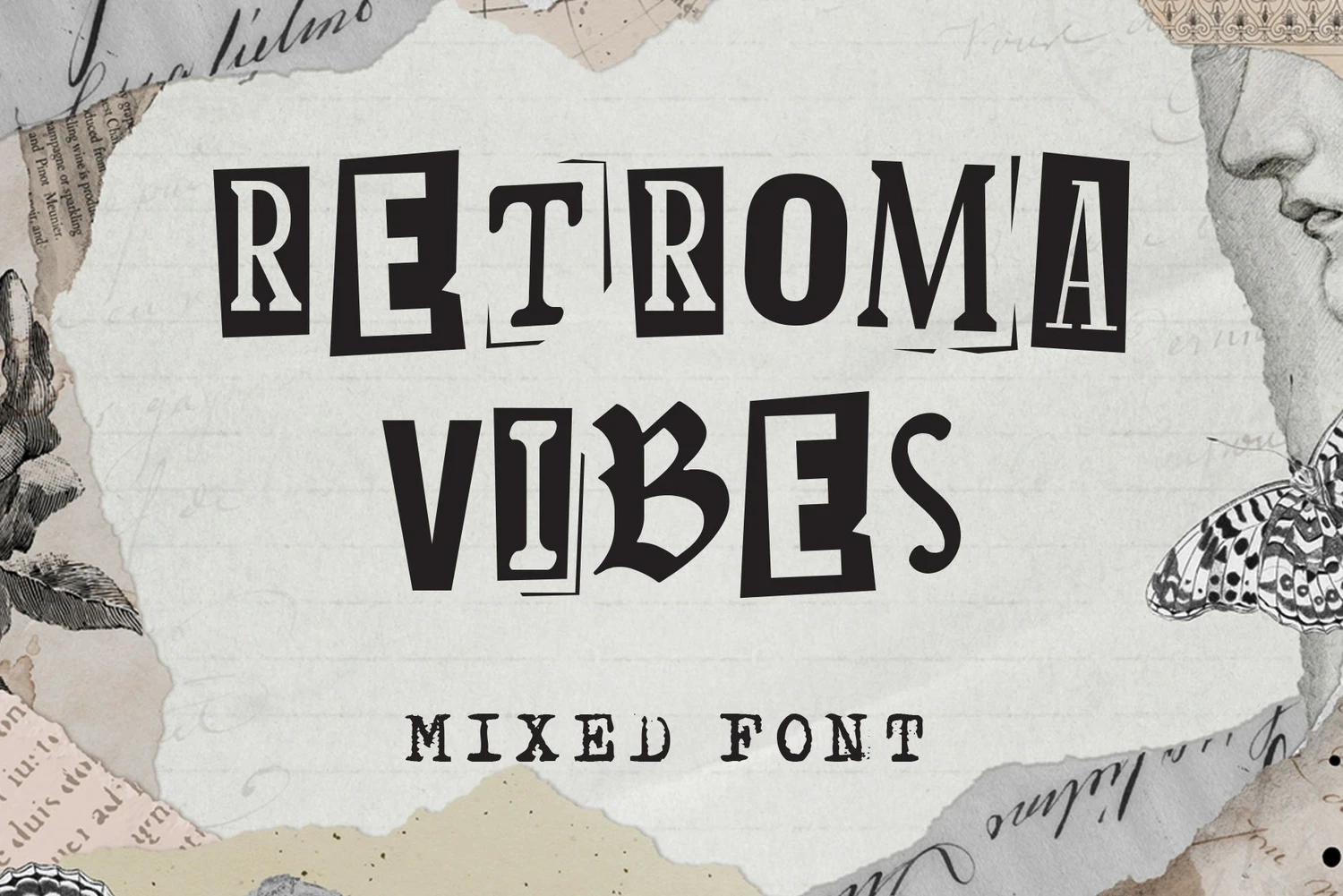 2365 复古拼贴艺术剪贴画字母创意海报标题排版杂志Logo字体Retroma Vibes – Mixed Font