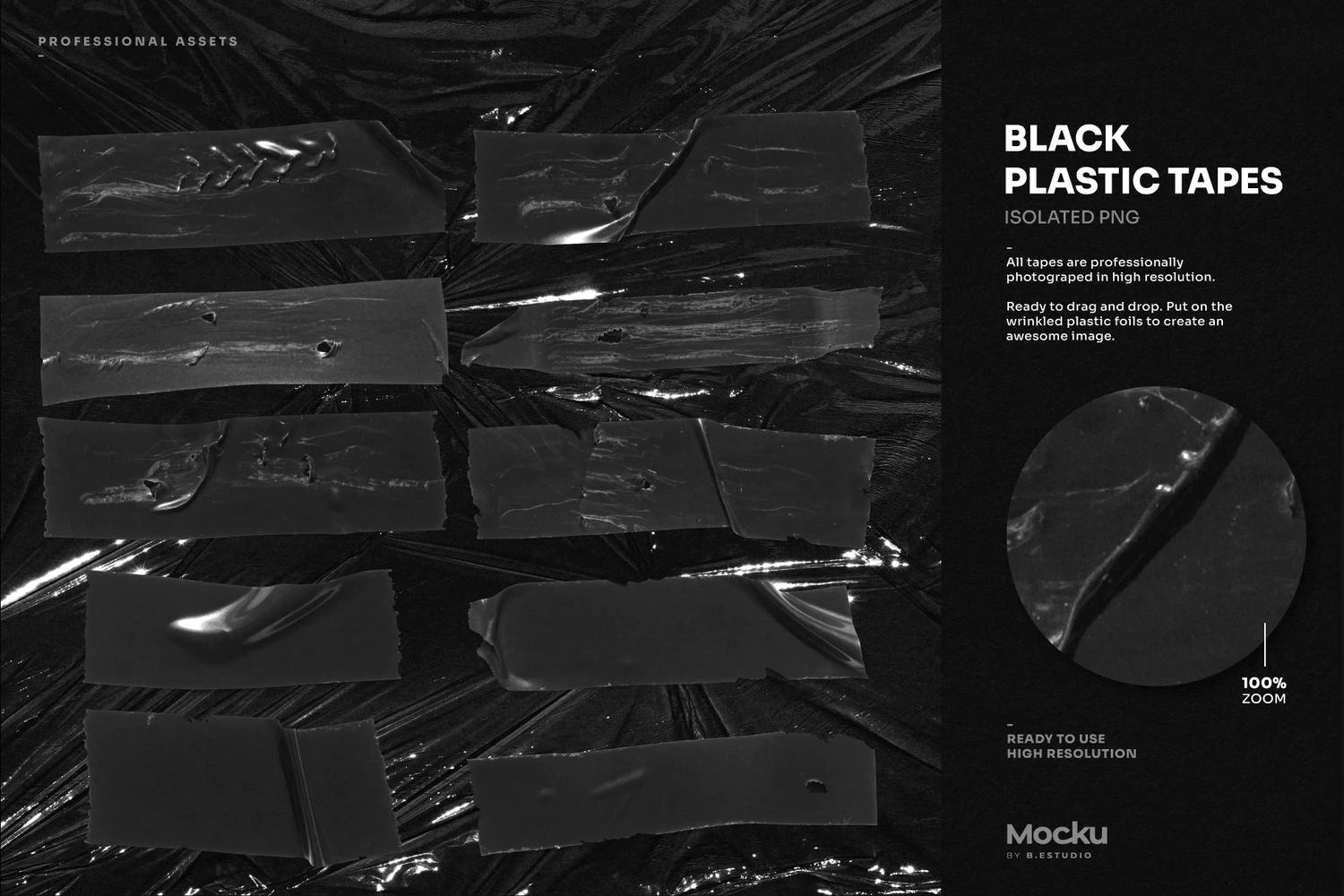 2409 撕裂破碎透明塑封塑料膜海报封面包装PS样机胶带PNG免抠图设计素材 Wrinkled Plastics Bundle