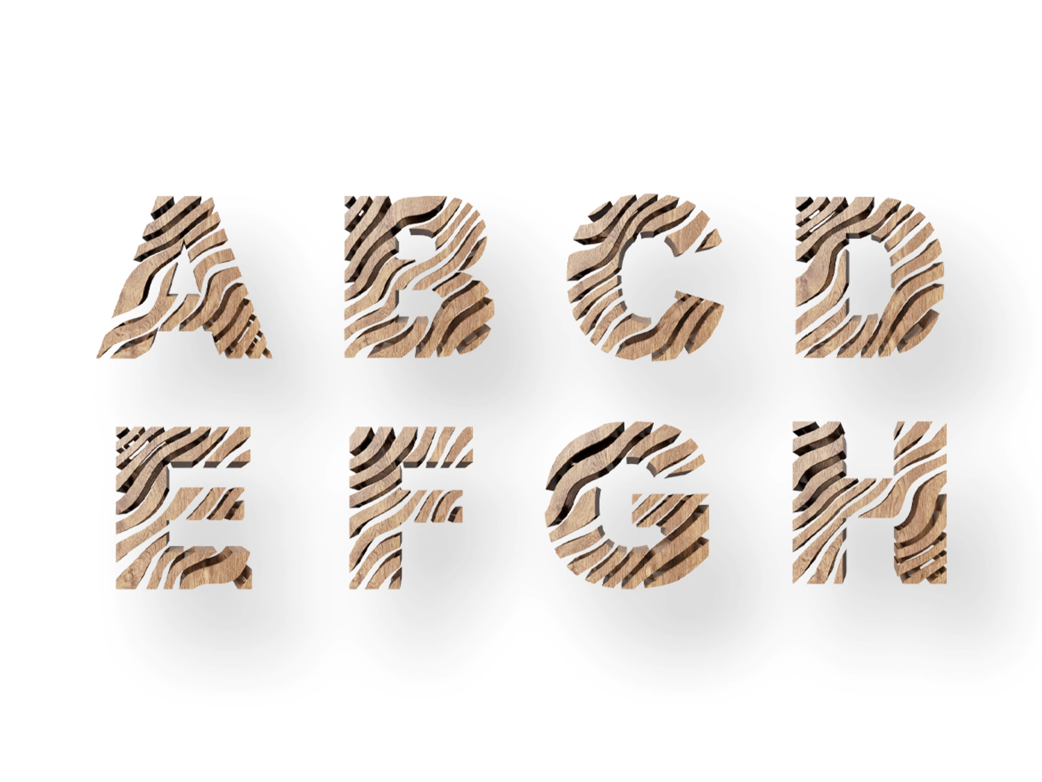 2454 碎裂木纹英文文字PSD高清免抠模型素材 Abstract Wood Alphabet Letters