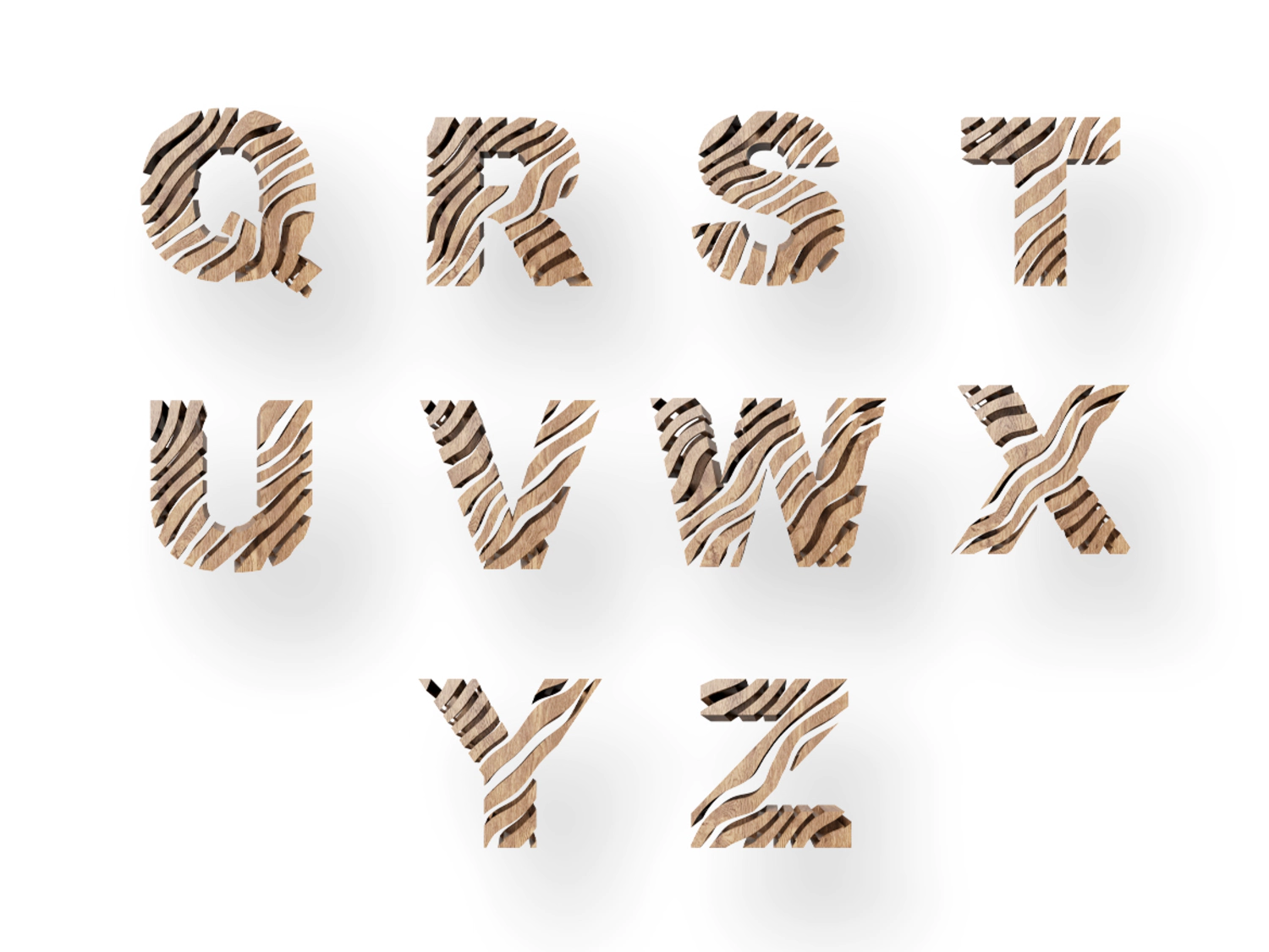 2454 碎裂木纹英文文字PSD高清免抠模型素材 Abstract Wood Alphabet Letters