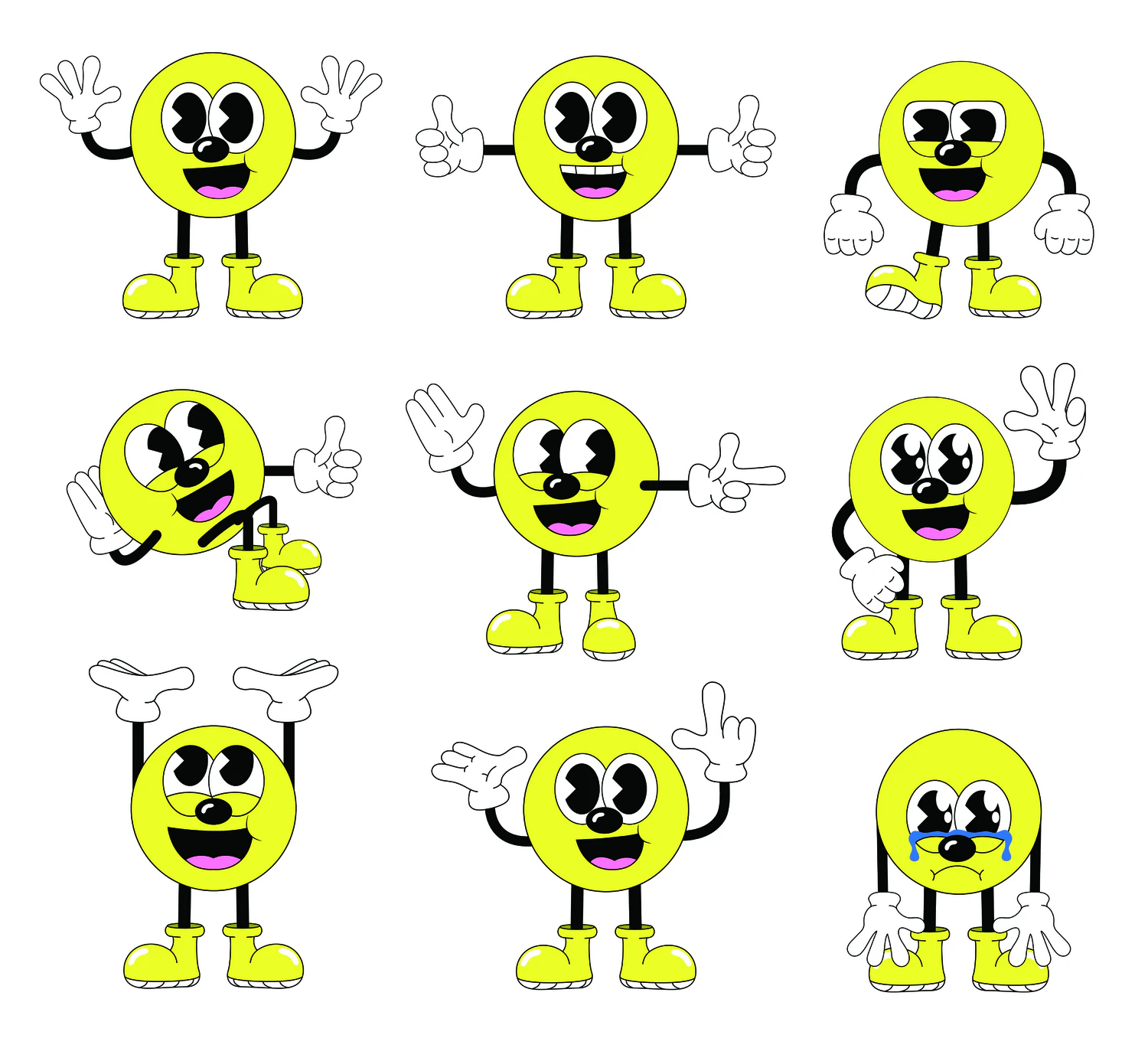 2522 12套趣味卡通贴纸表情包标题IP人物形象手势插画AI矢量设计包