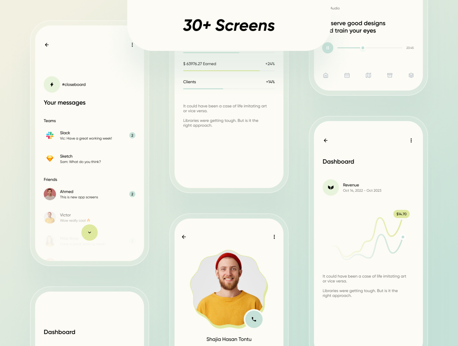 2564 干净简洁的企业商业社交平台app界面设计模板 Greenstone UI Kit