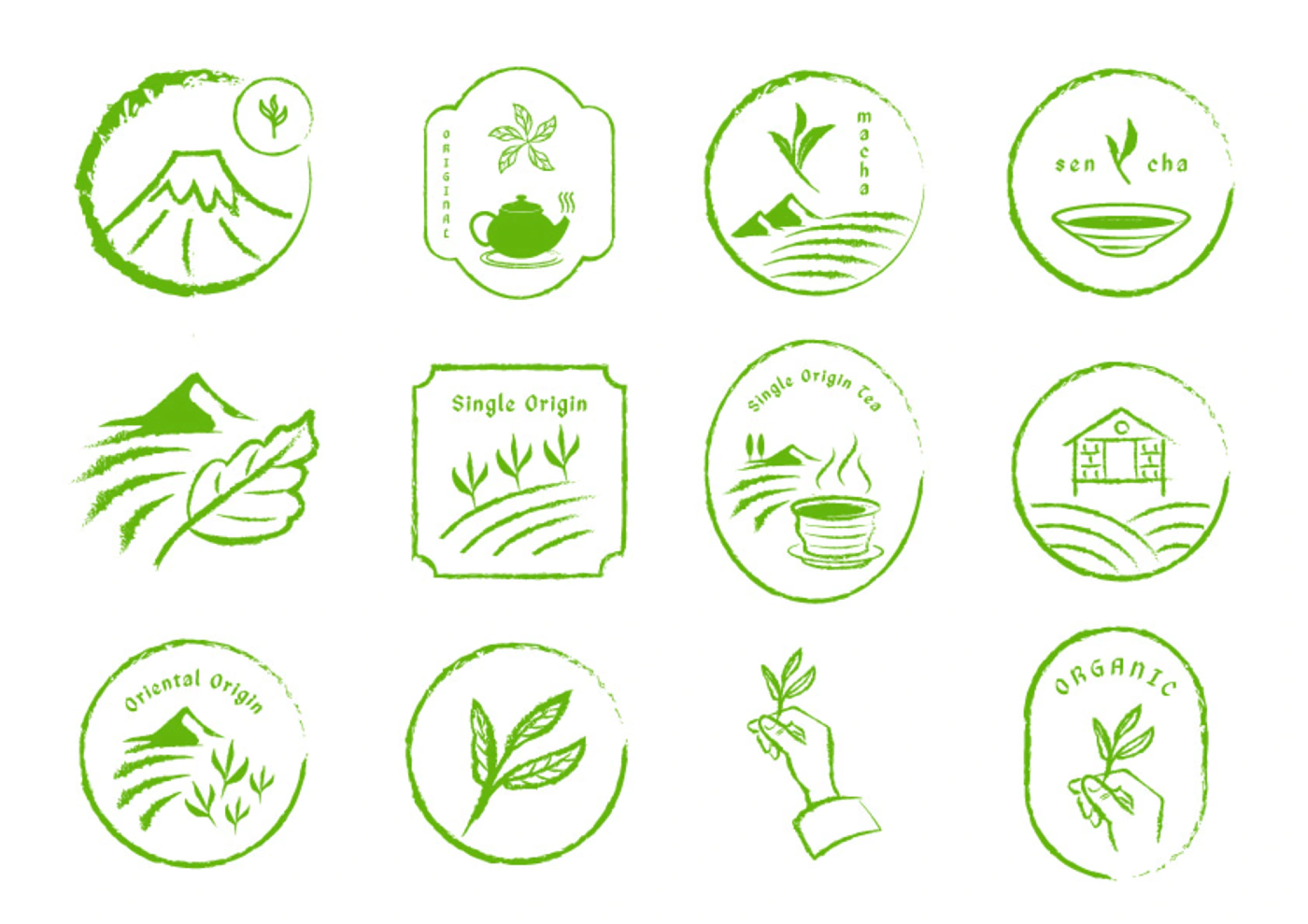 2605 手绘创意植物茶叶农业线稿品牌LOGO店标标签包装设计ai矢量素材