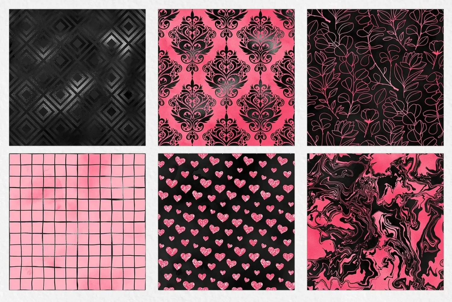 2637 16款抽象无缝高清底纹背景素材 Pink Black Digital Paper