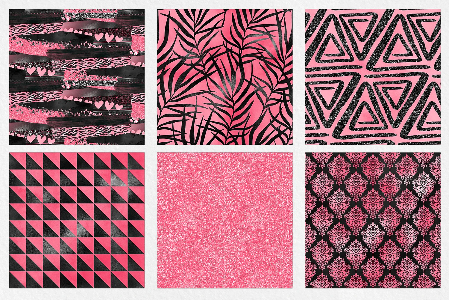 2637 16款抽象无缝高清底纹背景素材 Pink Black Digital Paper