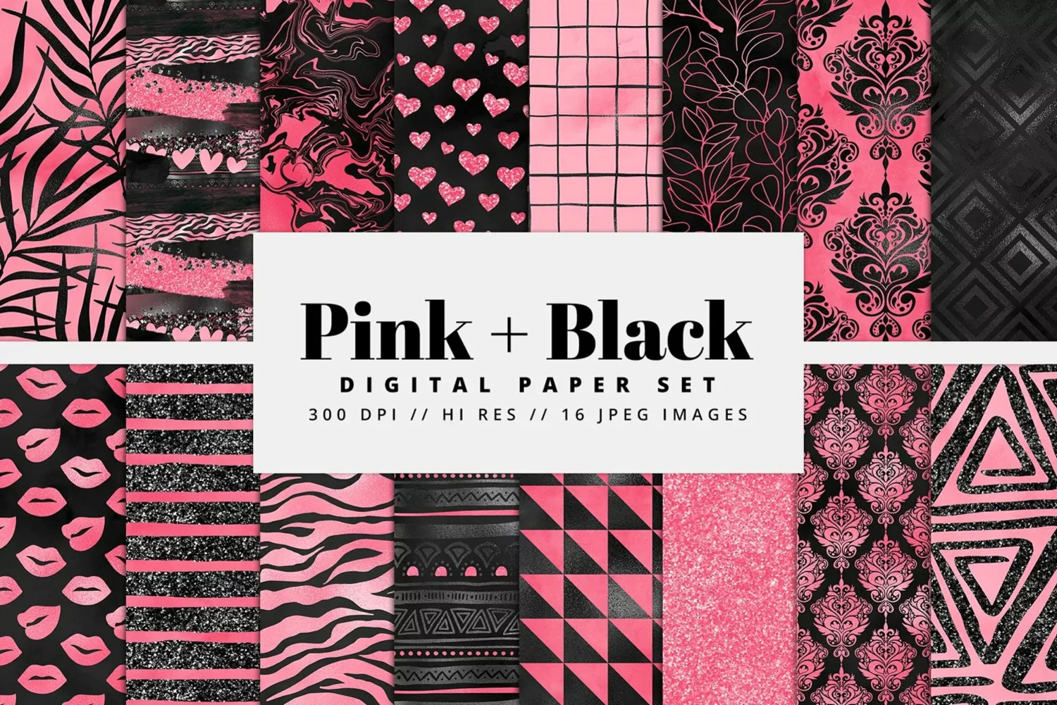 2637 16款抽象无缝高清底纹背景素材 Pink Black Digital Paper