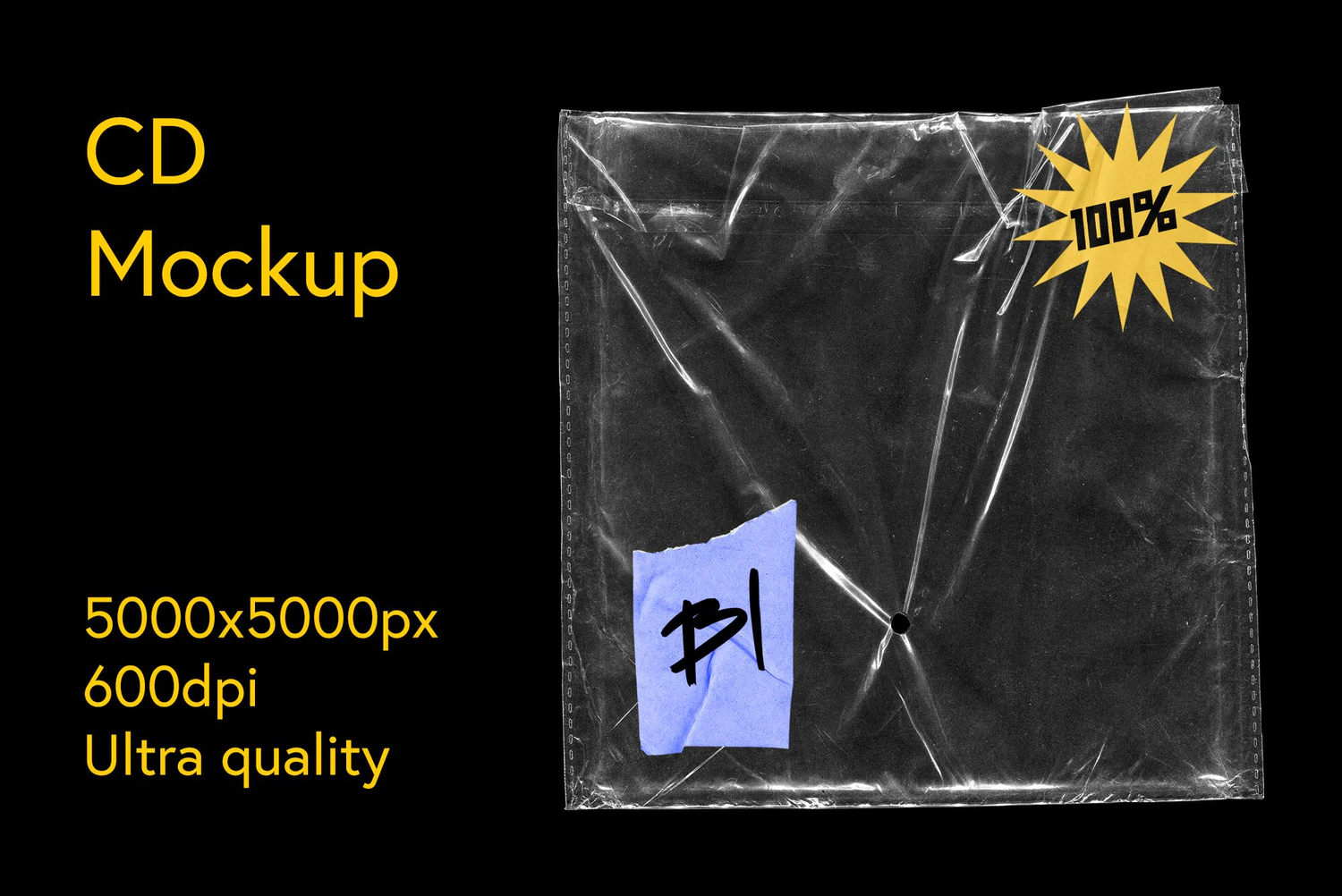 2646 做旧透明光盘塑料包装袋设计展示样机PSD模型 CD Package Plastic Mockup