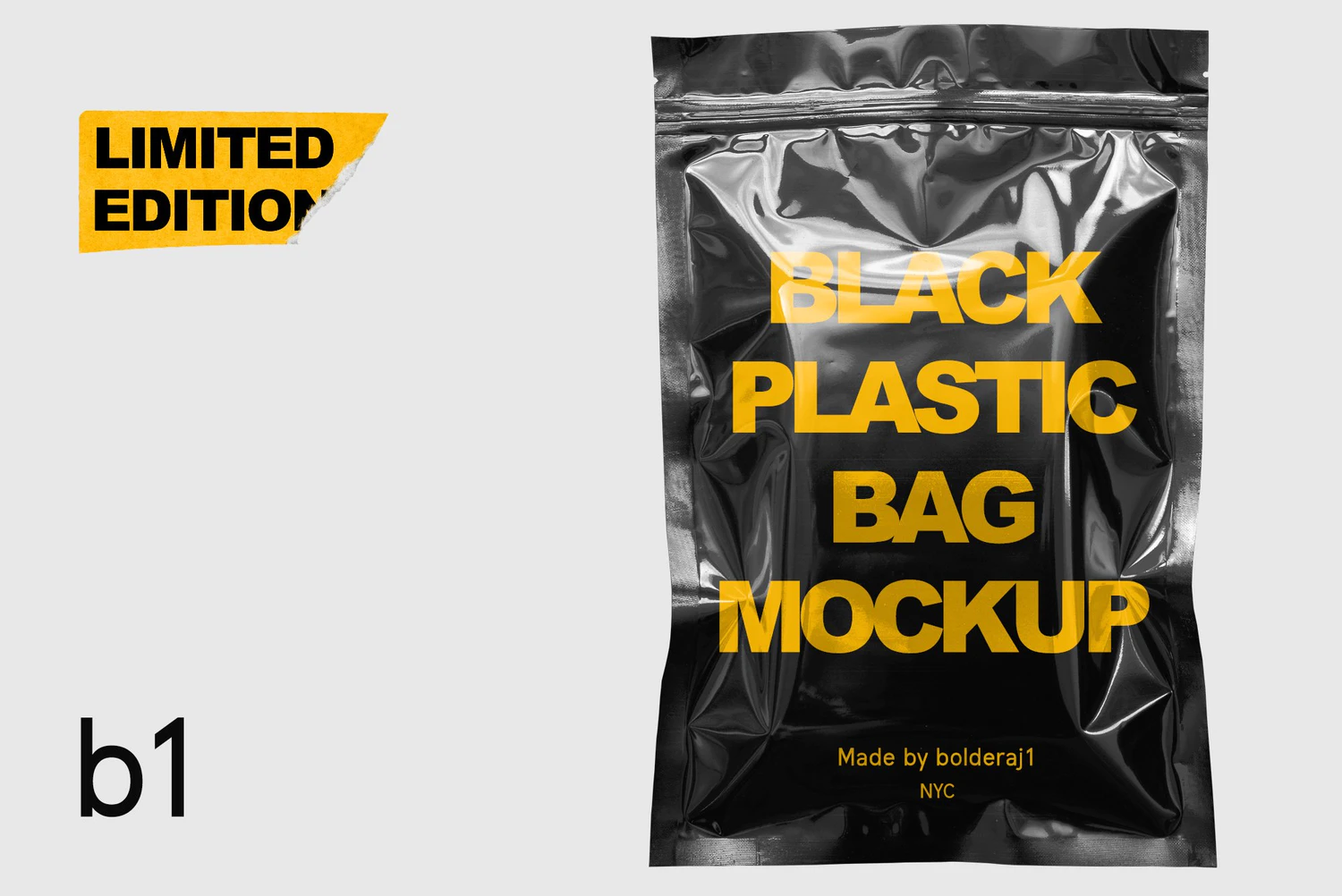 2653 逼真做旧黑色亮面塑料袋包装设计样机PSD Black plastic bag mockup