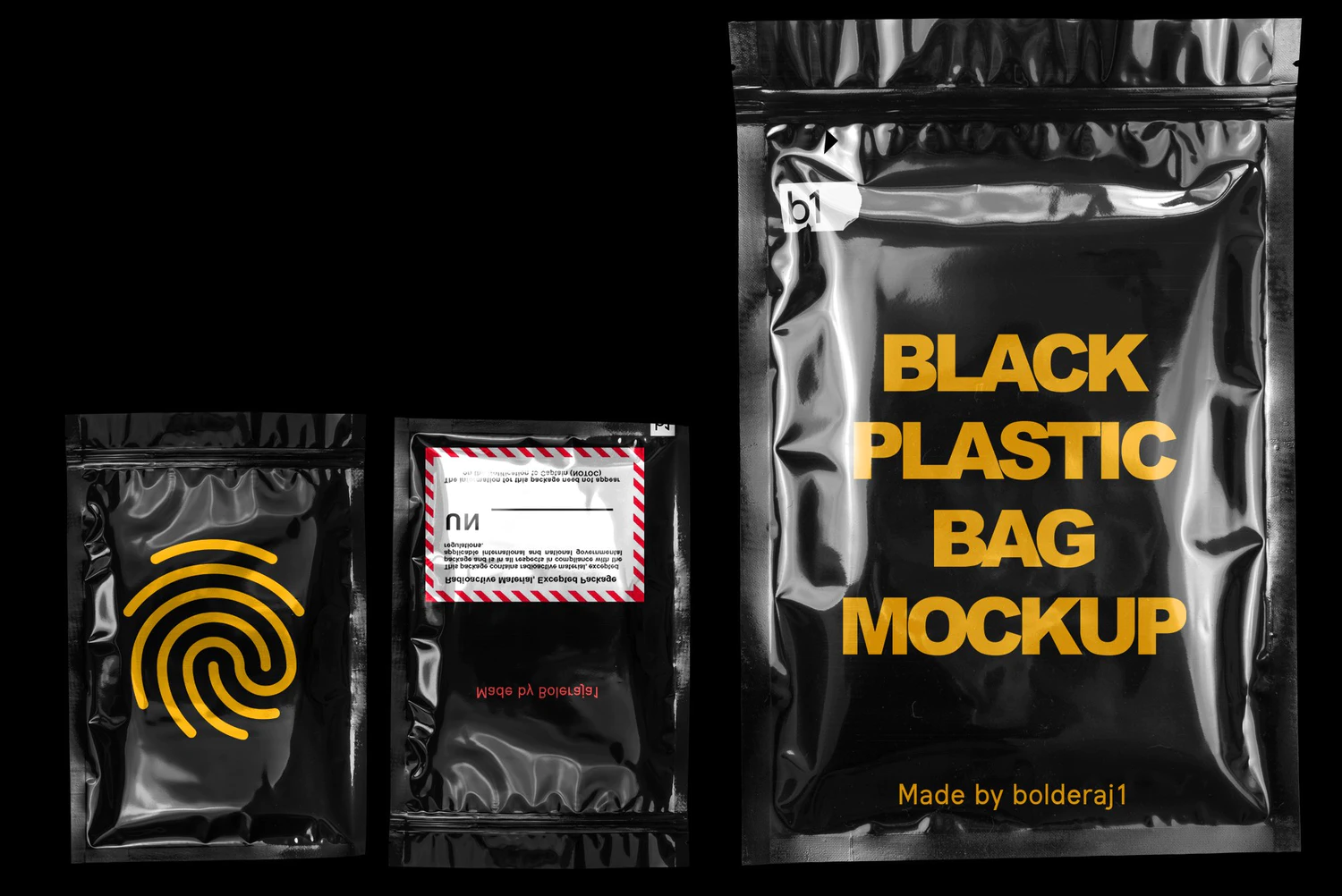 2653 逼真做旧黑色亮面塑料袋包装设计样机PSD Black plastic bag mockup