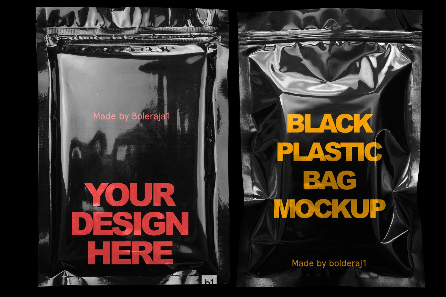 2653 逼真做旧黑色亮面塑料袋包装设计样机PSD Black plastic bag mockup