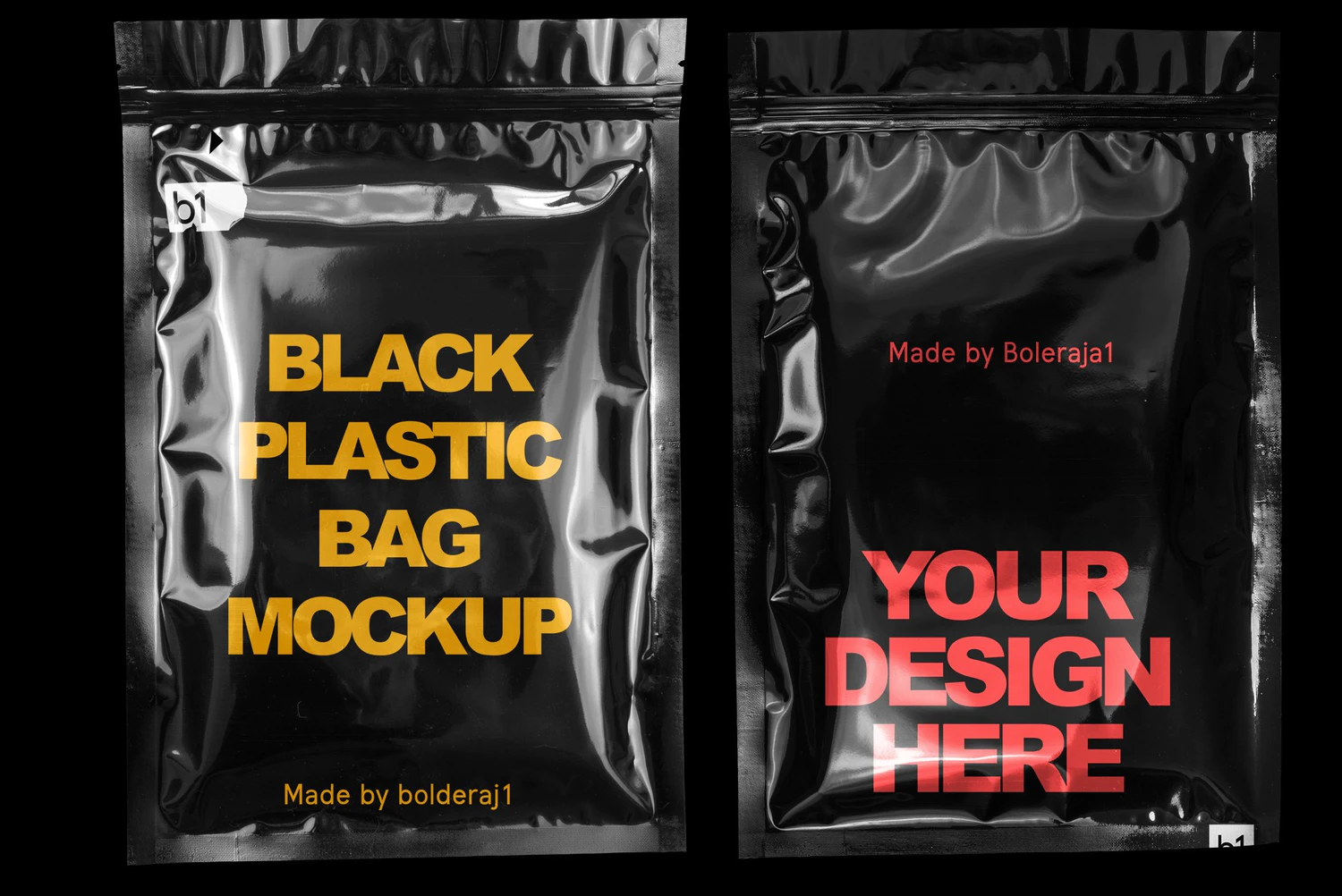 2653 逼真做旧黑色亮面塑料袋包装设计样机PSD Black plastic bag mockup