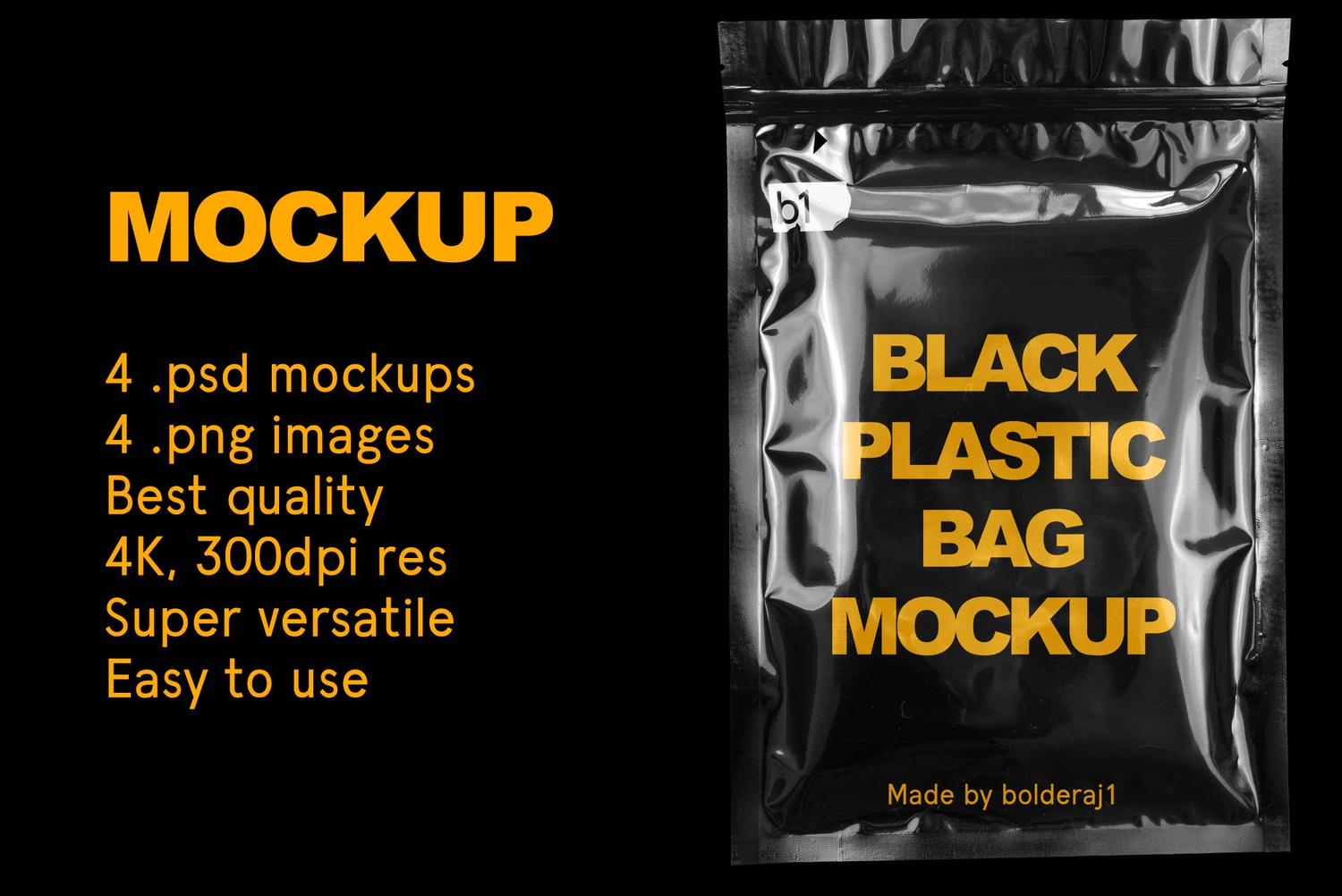 2653 逼真做旧黑色亮面塑料袋包装设计样机PSD Black plastic bag mockup