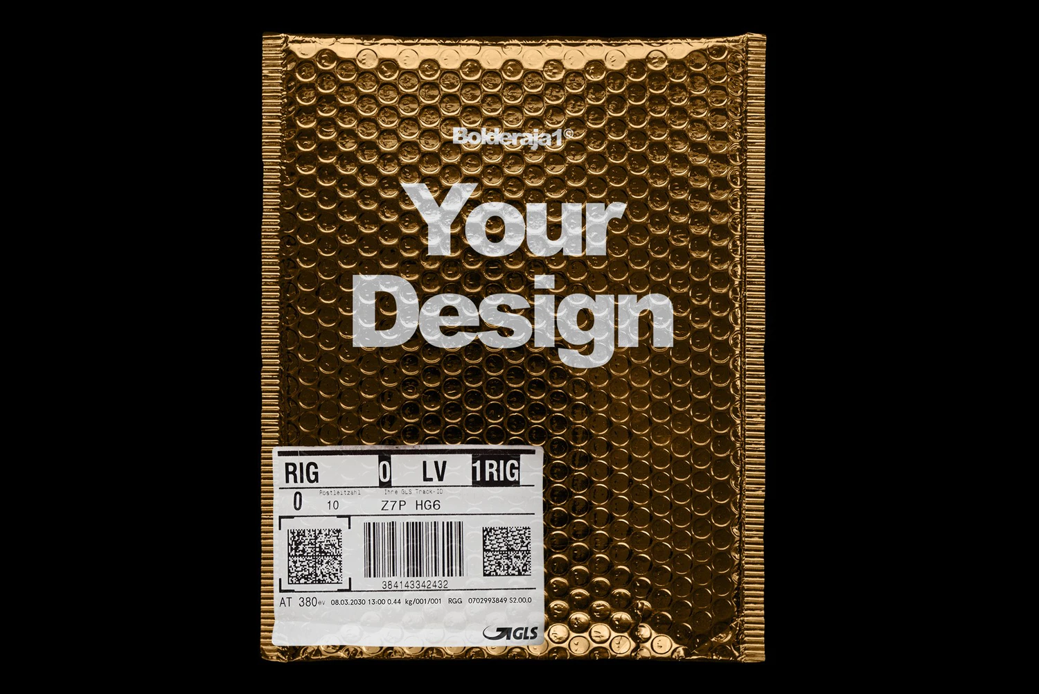 2656 潮流铝箔防震气泡袋包裹信封包装设计贴图ps样机素材展示效果模板 Gold Plastic Bag Mockup
