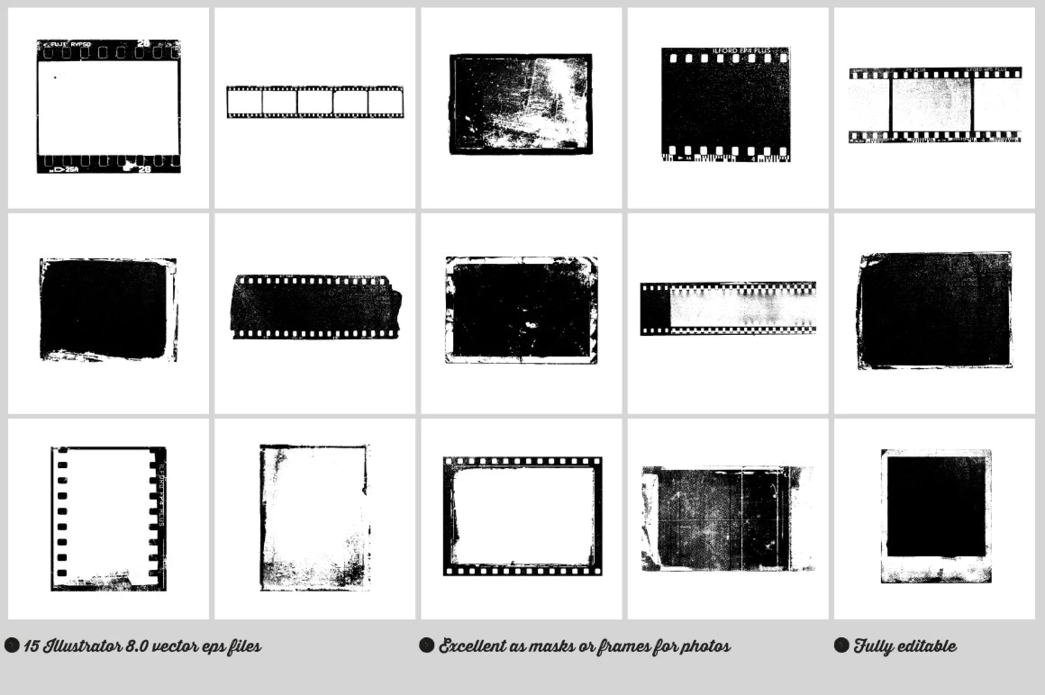 2665 15种老式相纸旧胶卷底片宝丽来照片矢量纹理 Vector Film Textures