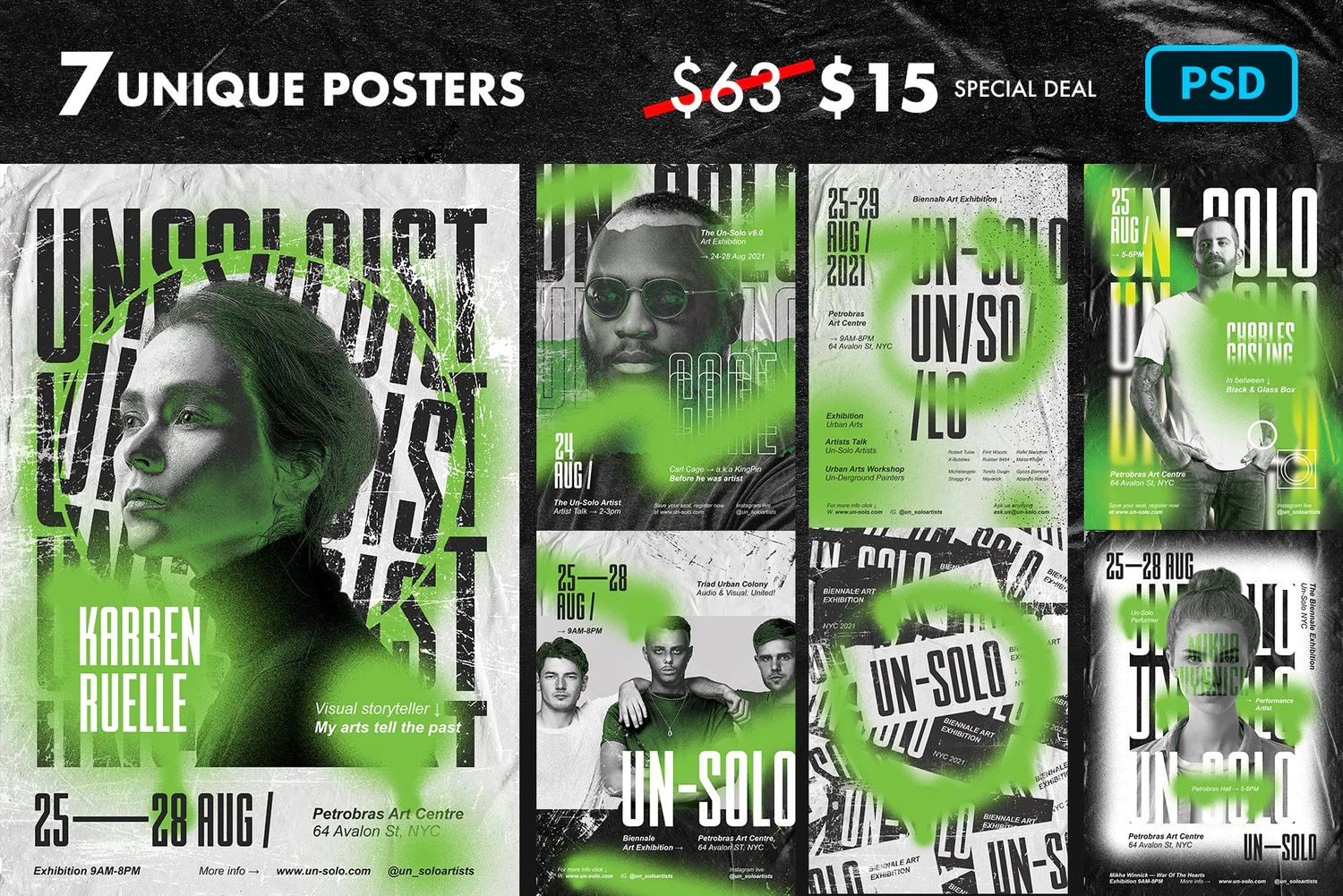 2684 绿光城市风格艺术家活动PSD涂鸦酸性海报设计模板排版素材广告源文件贴图模板 Artist_Event_Poster_Templates