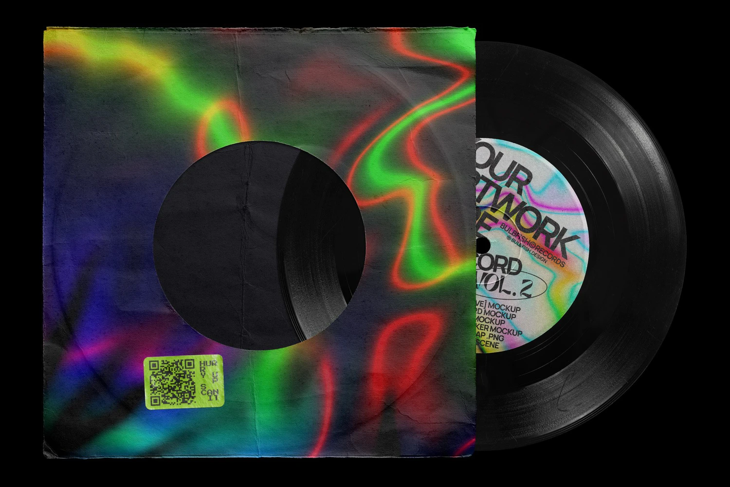 2711 潮流复古做旧嘻哈黑胶唱片电音专辑cd包装盒封面设计展示贴图ps样机模板 7 Inch Vinyl Record – Mockups Bundle