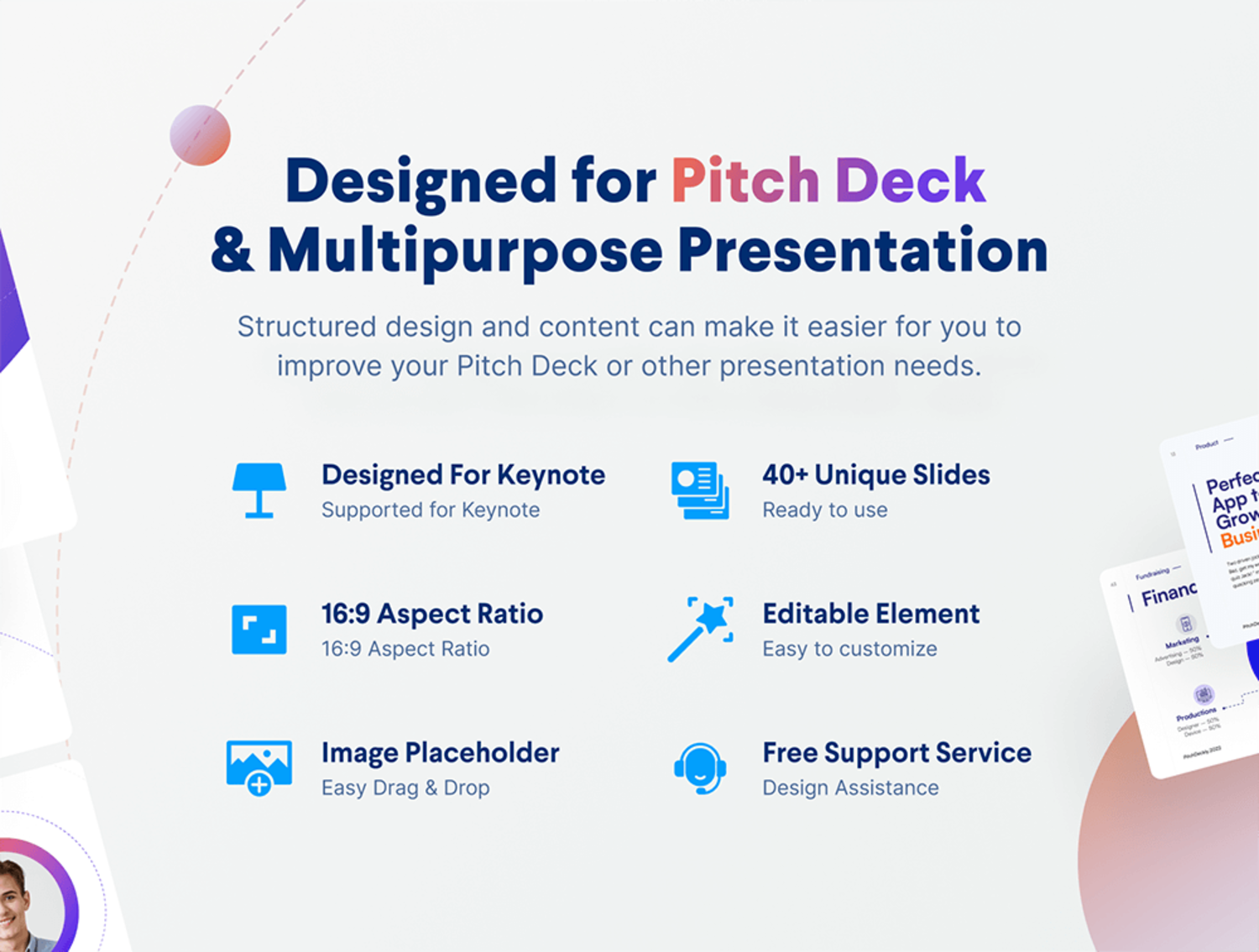 2770 精美的Pitch Deck商业计划书演示keynote模板(带动画)Deckly – Pitch Deck Keynote Presentation Template-GOOODME果觅网