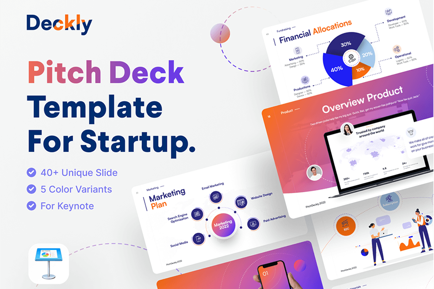 2770 精美的Pitch Deck商业计划书演示keynote模板(带动画)Deckly – Pitch Deck Keynote Presentation Template-GOOODME果觅网