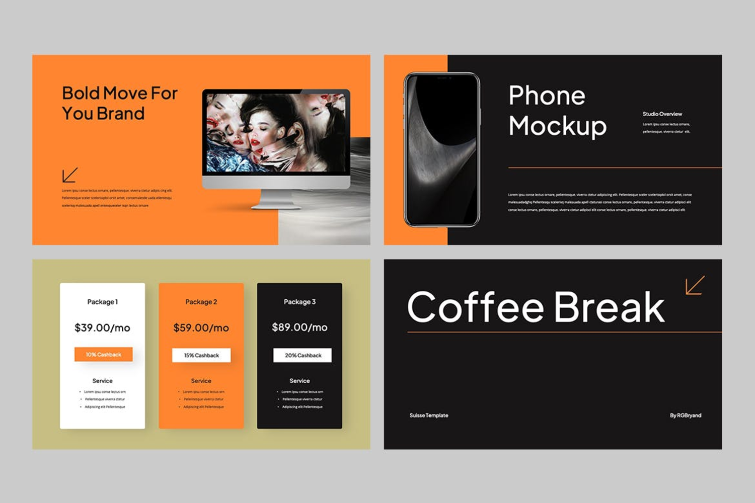 2774 艺术宣传推广主题的展览讲座keynote橙色模板-SUISSE SUISSE – Creative Powerpoint Template-GOOODME果觅网