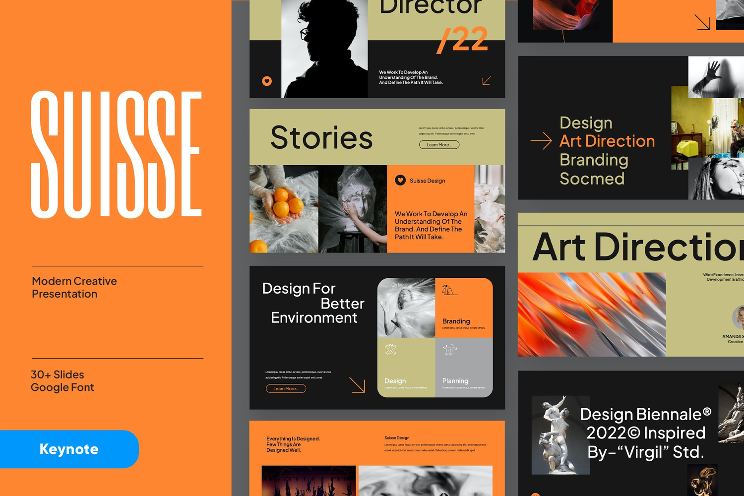 2774 艺术宣传推广主题的展览讲座keynote橙色模板-SUISSE SUISSE – Creative Powerpoint Template-GOOODME果觅网