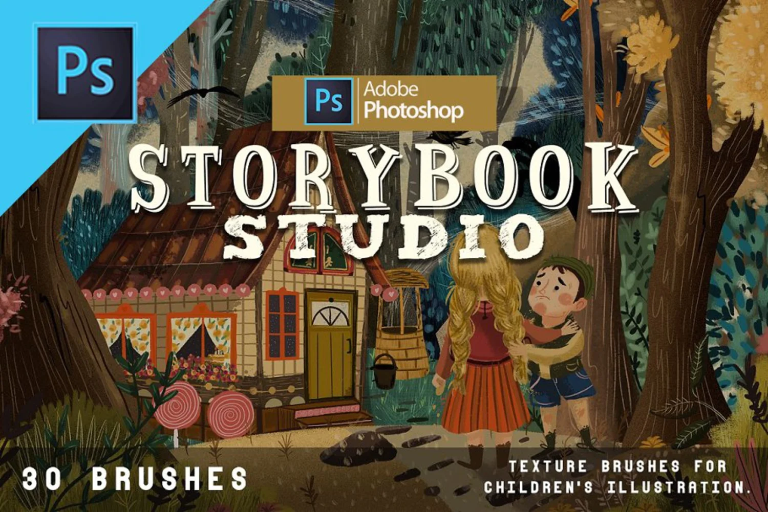 2792 30款童话故事书粗糙颗粒绘画画笔PS笔刷 Storybook studio Photoshop-GOOODME果觅网