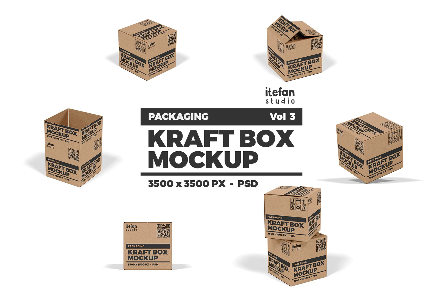 2842 6款牛皮纸瓦楞纸盒快递盒包装PS样机 Kraft Box Packaging Mockups V-果觅网GOOODME.COM
