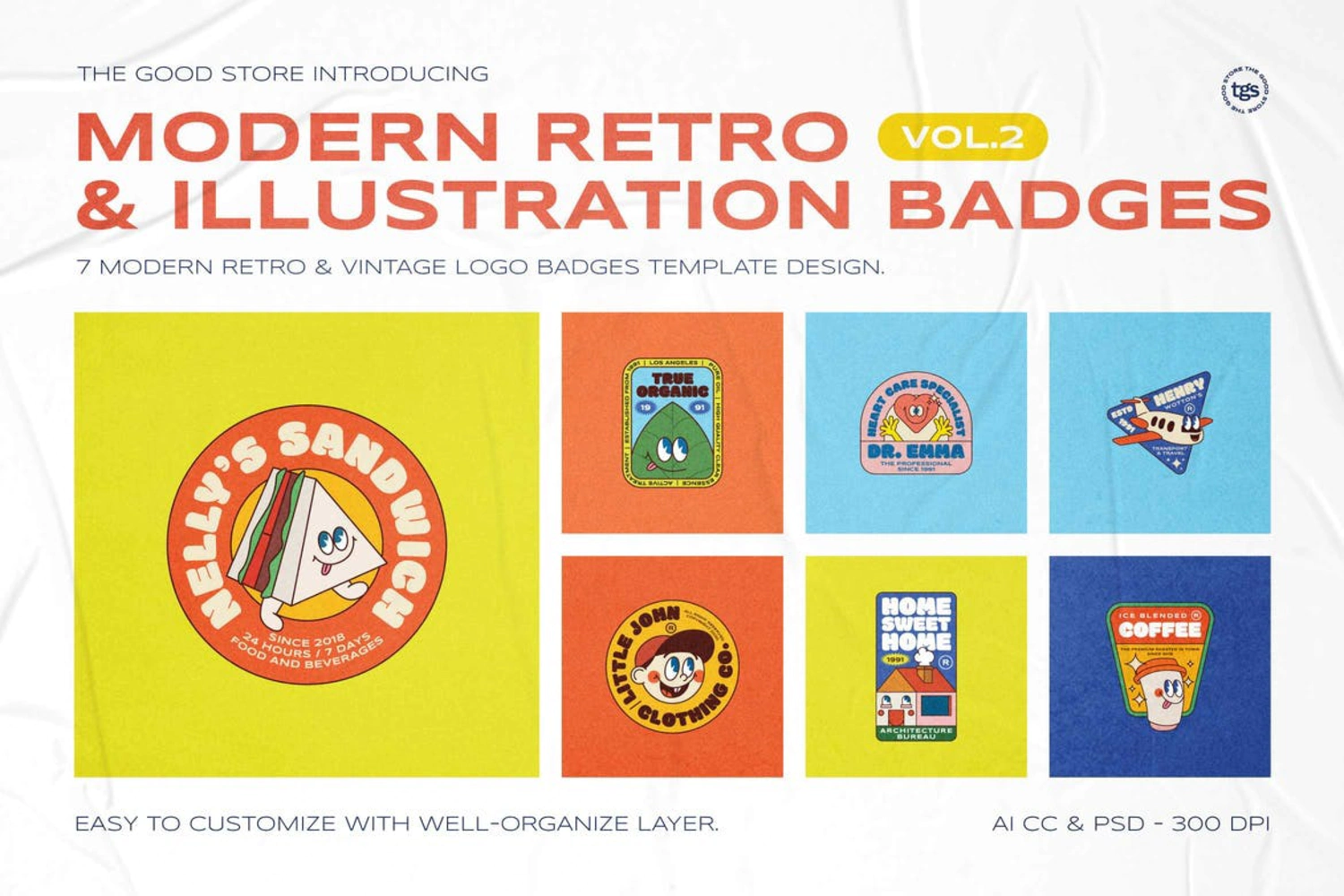 2846 7款复古标签贴纸徽章AI矢量源文件素材2Modern Retro Illustration Badges-果觅网GOOODME.COM