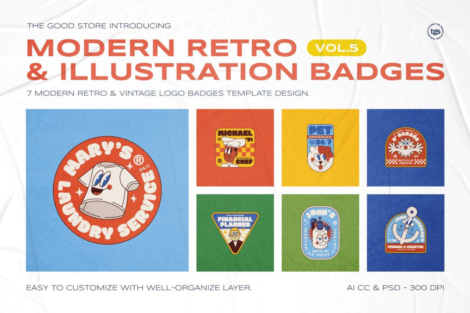 2848 7款复古标签贴纸AI矢量徽章源文件素材4Modern Retro Illustration Badges-果觅网GOOODME.COM