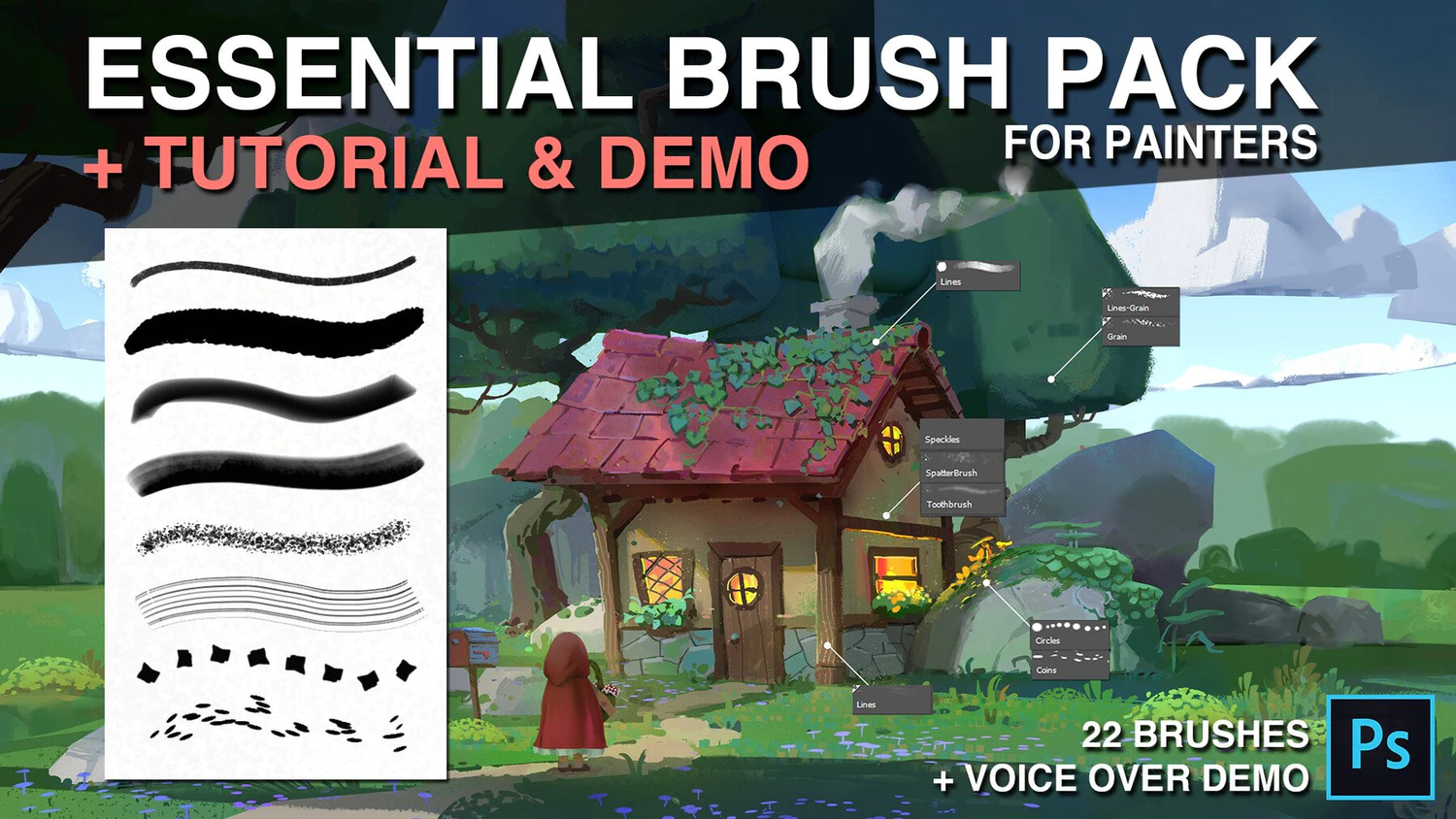 2876 22款创意卡通风格画笔画家必备Photoshop笔刷素材包 Essential Brush Pack for Painters-果觅网GOOODME.COM