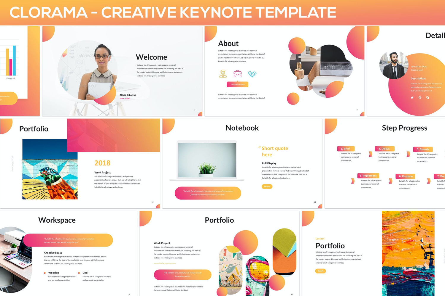 2936 创意机构艺术渐变活力keynote模版Clorama – Creative Keynote Template