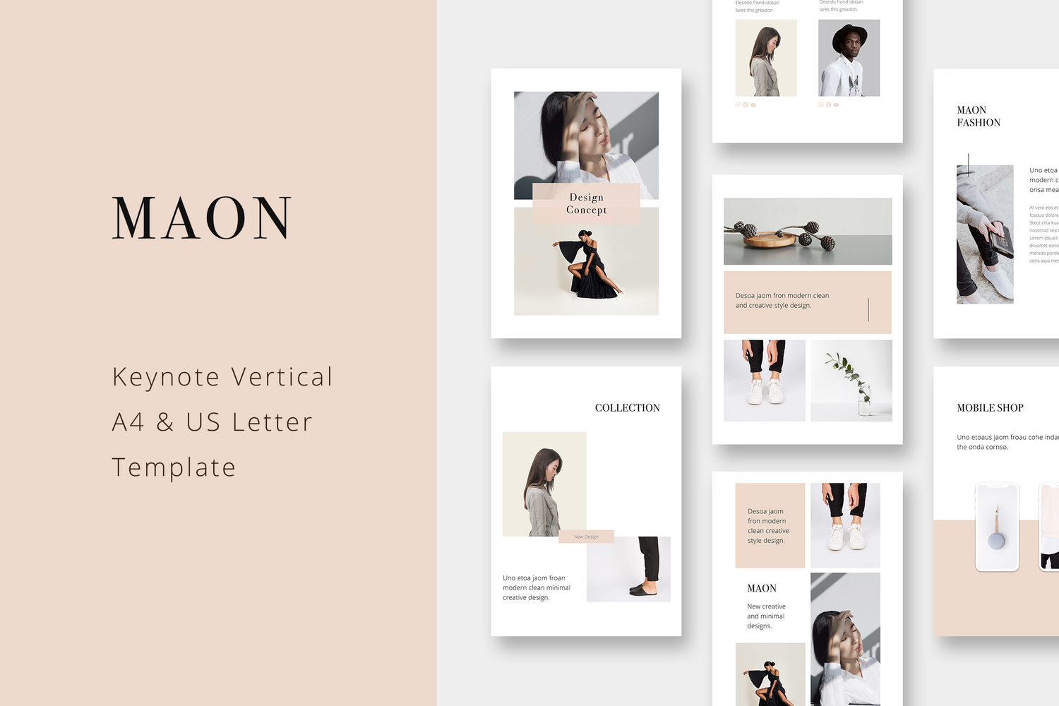 2977 竖版商业投资个人简历作品集keynote模版 MAON – Vertical Keynote A4 + US Letter Template