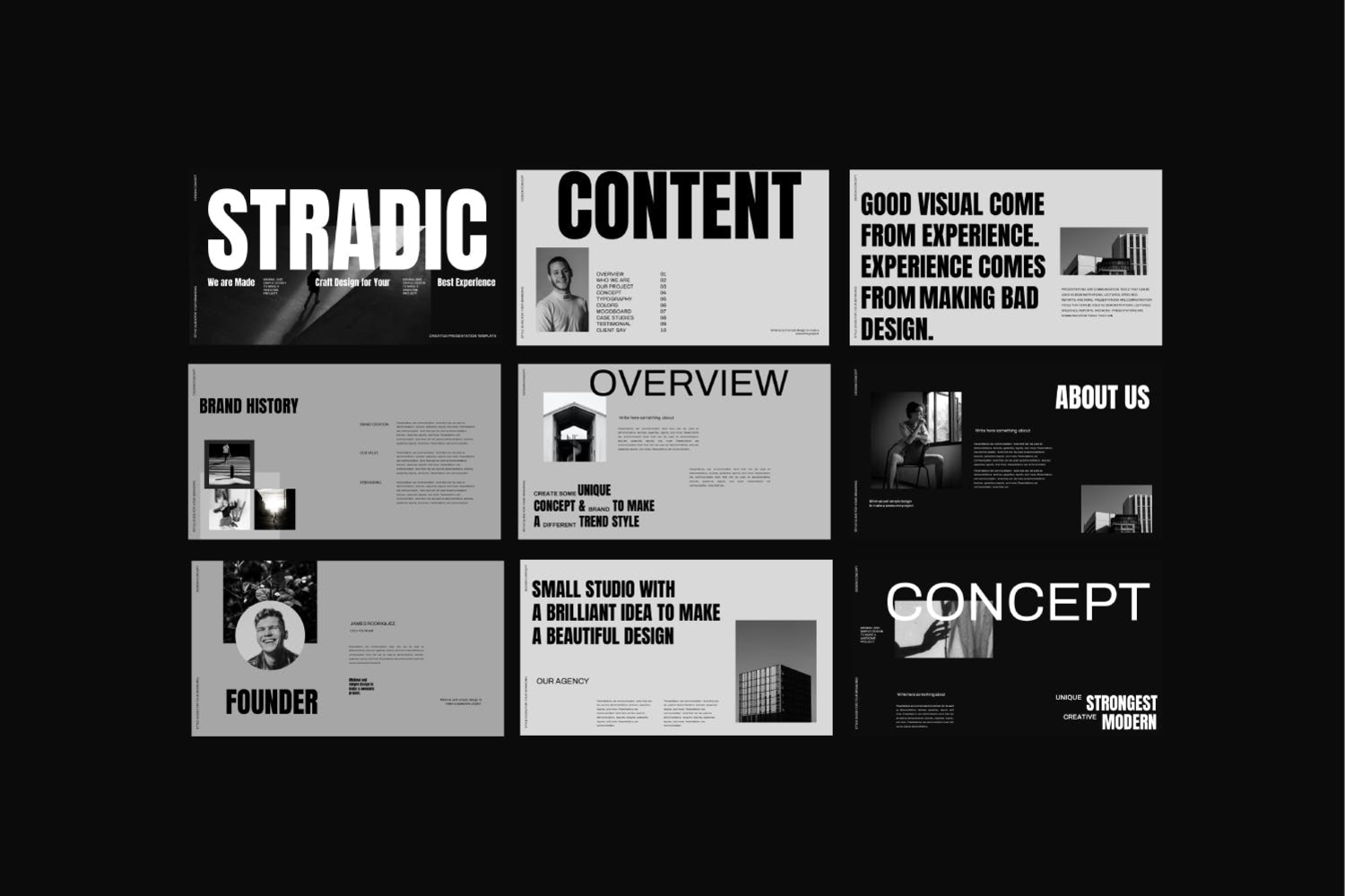 3004 时尚简约设计师摄影师个人作品集多用途keynote模版 Stradic – Brand Keynote