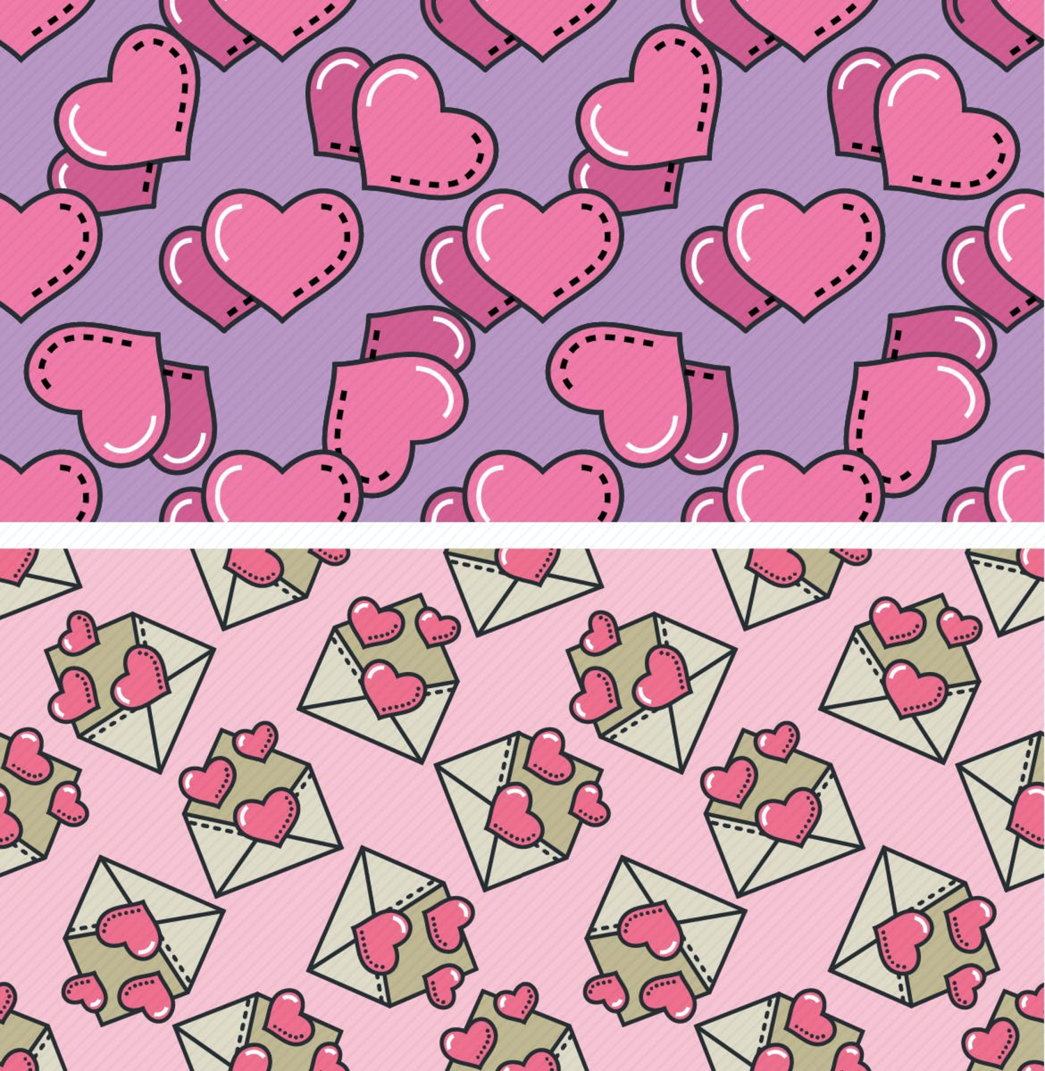 3022 6款情人节可爱开通爱心矢量无缝背景素材 Valentine Seamless Patterns