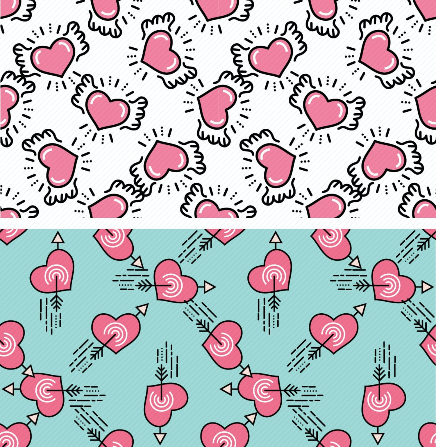 3022 6款情人节可爱开通爱心矢量无缝背景素材 Valentine Seamless Patterns