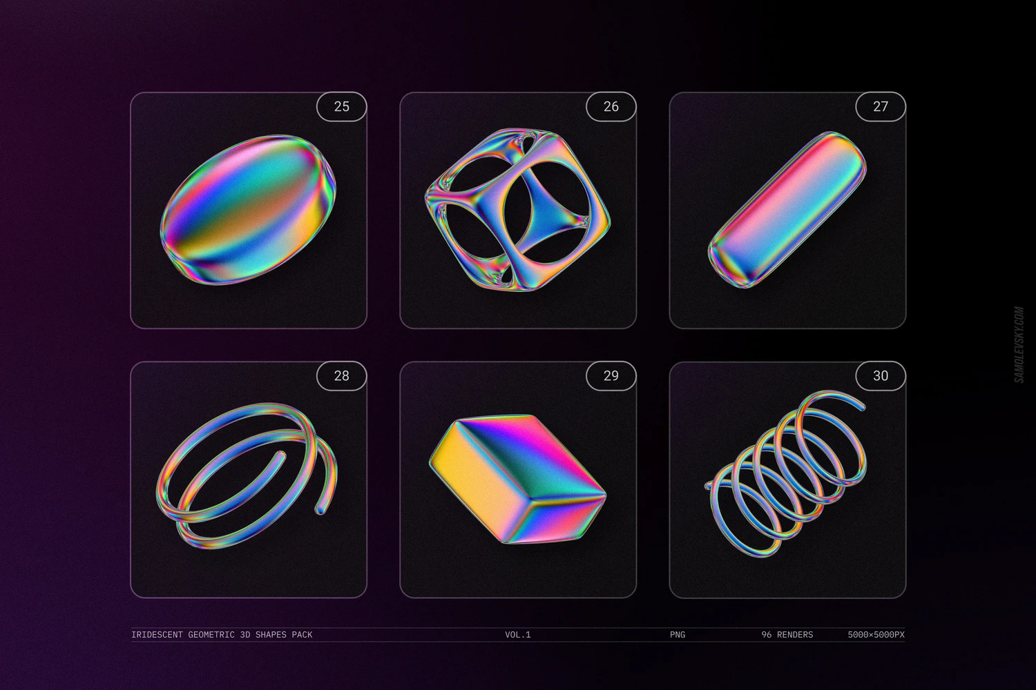 3066 未来科幻机能全息镭射彩虹3D立体金属几何png免抠图片素材 Iridescent geometric 3D shapes VOL
