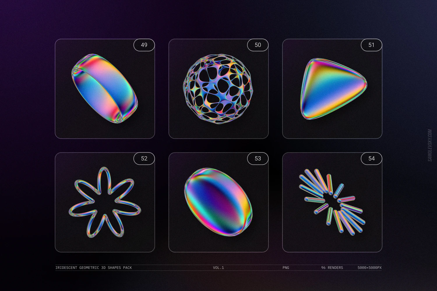 3066 未来科幻机能全息镭射彩虹3D立体金属几何png免抠图片素材 Iridescent geometric 3D shapes VOL