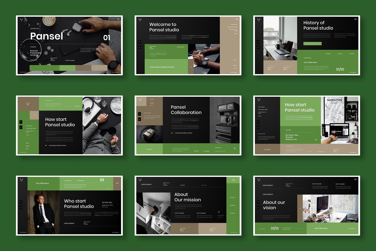3078 绿色优雅商业主题摄影器材演示Keynote模板 Pansel – Business Keynote Template