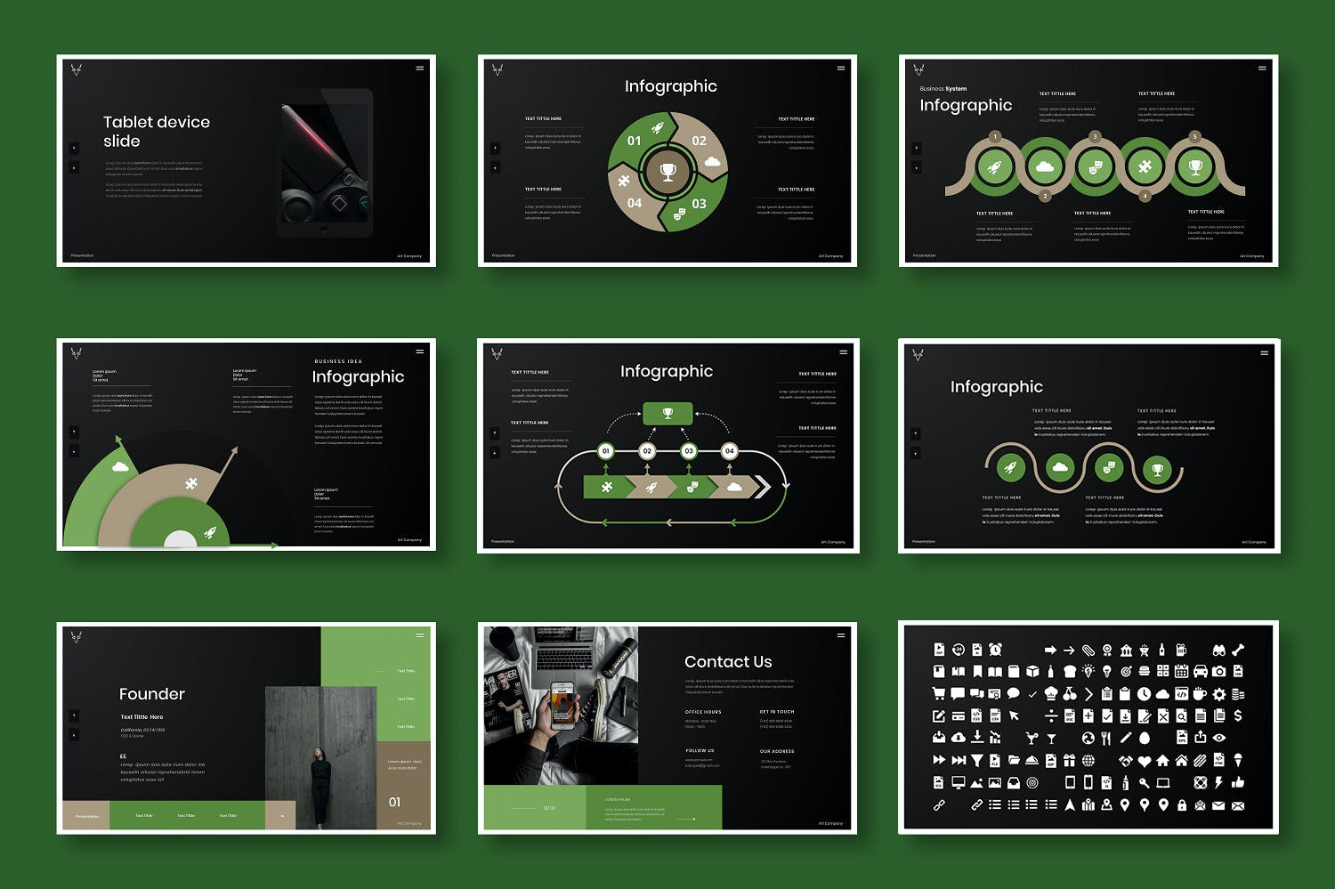 3078 绿色优雅商业主题摄影器材演示Keynote模板 Pansel – Business Keynote Template