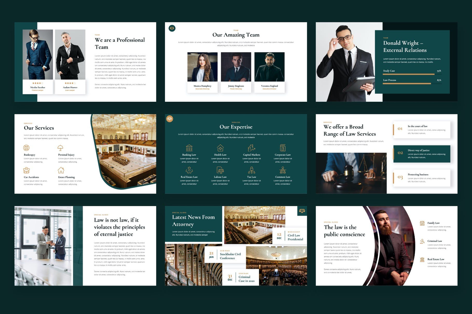 3079 律师事务所法律援助司法PPT+Keynote模板 Justiciva – Lawyer & Law Firm Keynote Template