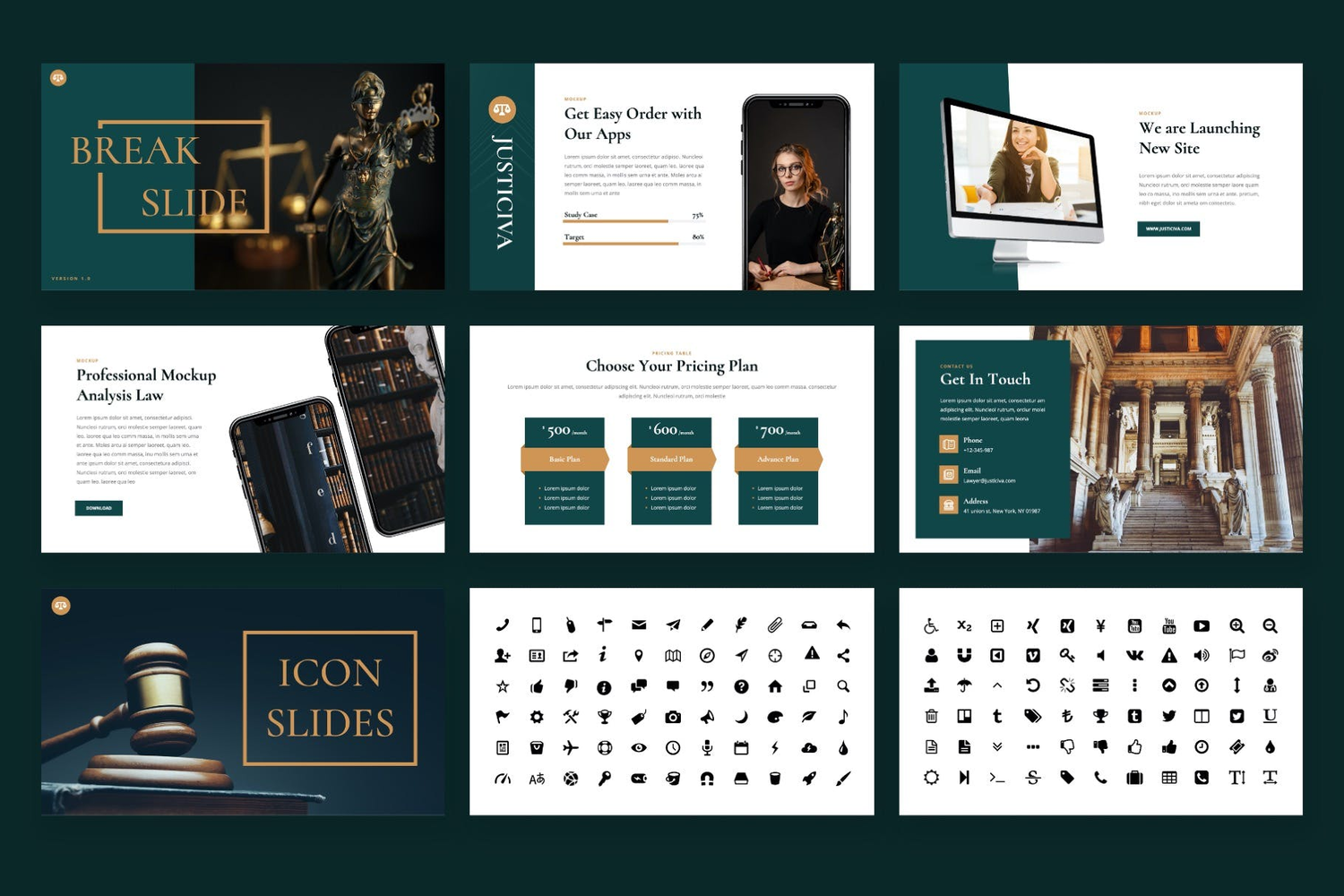 3079 律师事务所法律援助司法PPT+Keynote模板 Justiciva – Lawyer & Law Firm Keynote Template