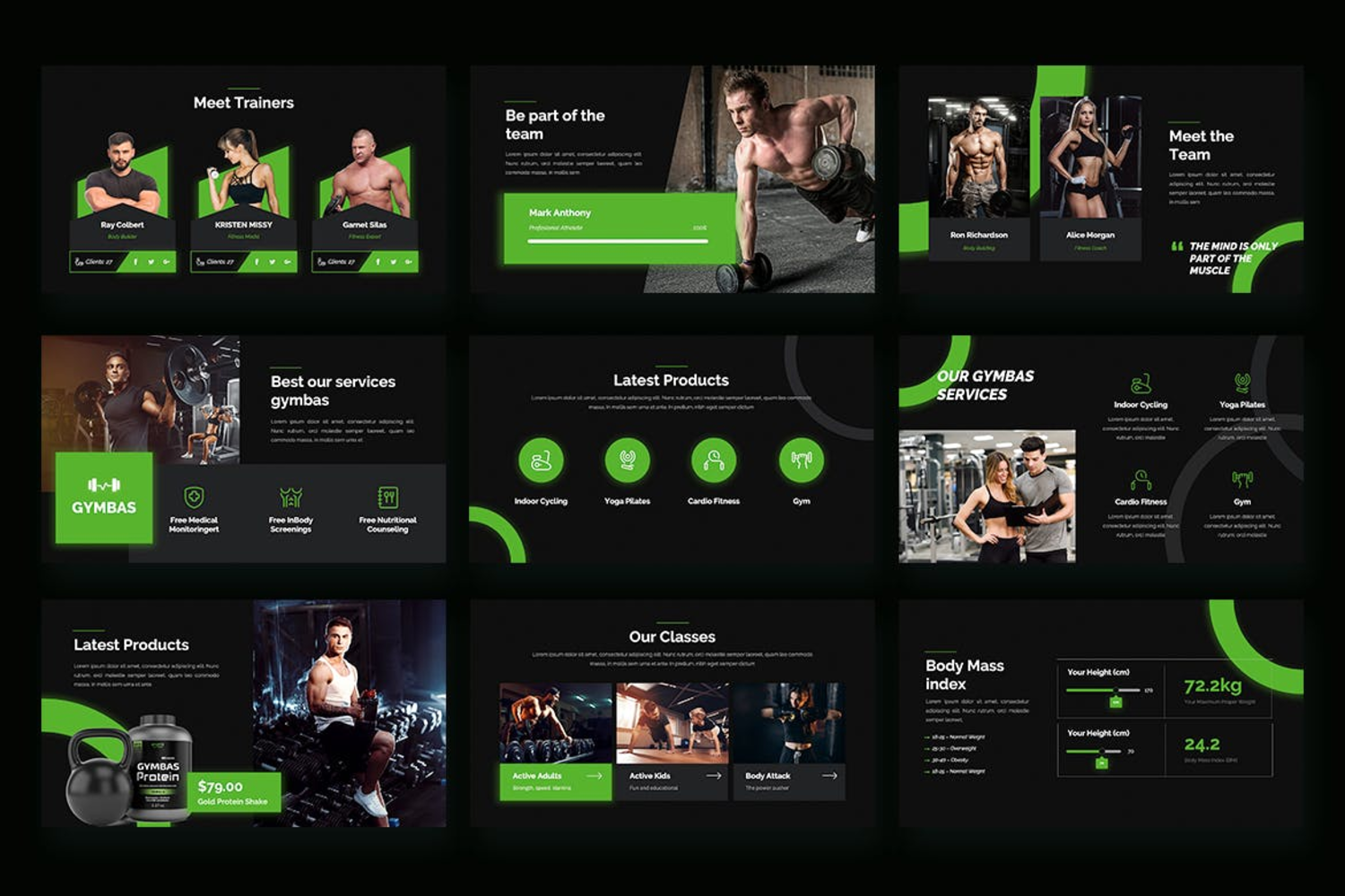 3080 黑色酷炫健身运动项目产品介绍PPT+Keynote模板  GYMBAS – GYM & Fitness Keynote Template