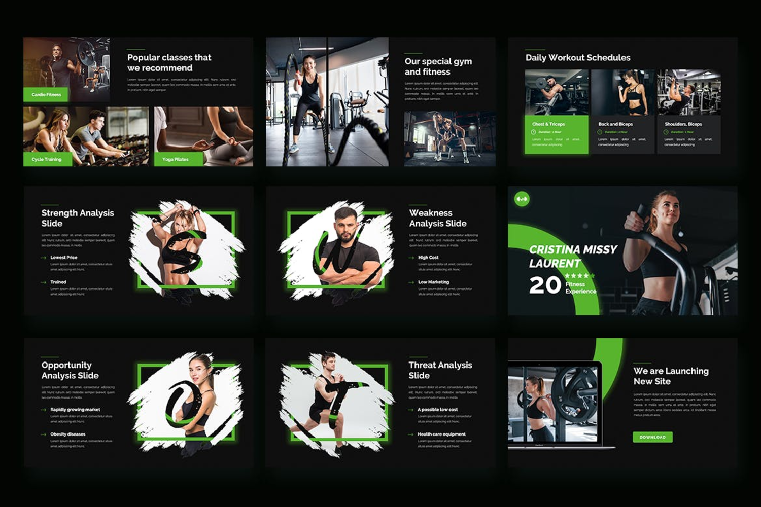 3080 黑色酷炫健身运动项目产品介绍PPT+Keynote模板  GYMBAS – GYM & Fitness Keynote Template