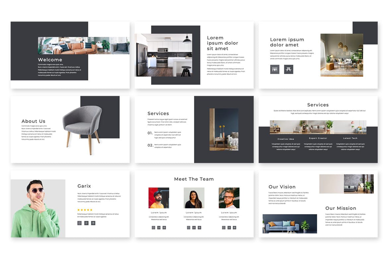 3082 室内设计师个人作品集展示PPT+Keynote模板 Homee – Minimalist Keynote Template