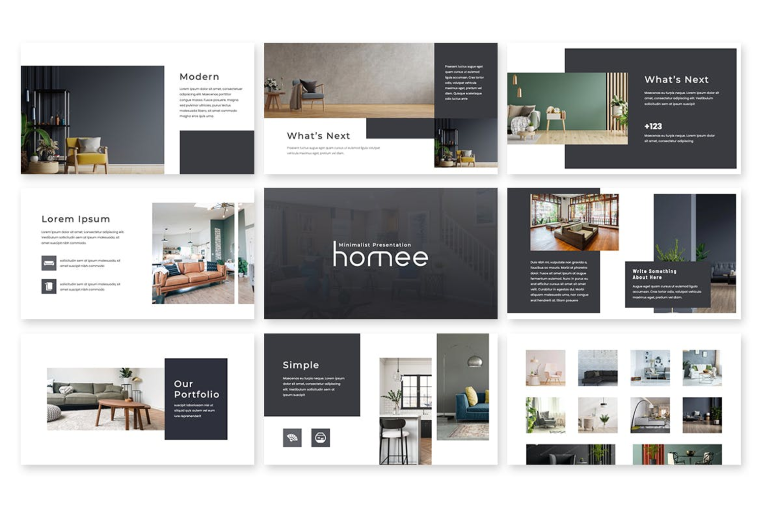 3082 室内设计师个人作品集展示PPT+Keynote模板 Homee – Minimalist Keynote Template