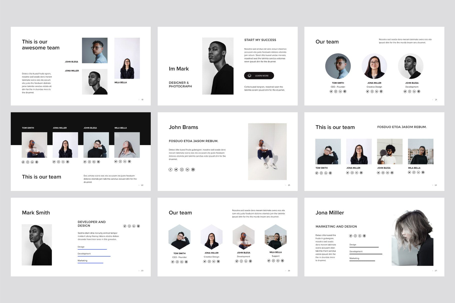 3083 极简黑白团队个人作品集简历简介PPT+Keynote模版  MURO – Keynote Template