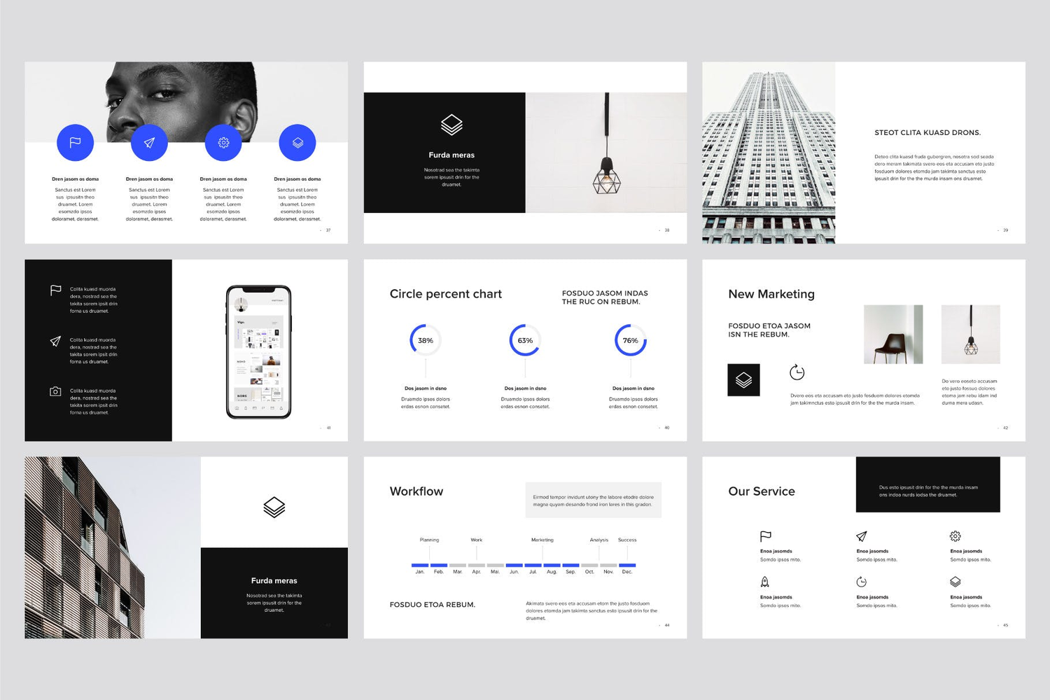 3083 极简黑白团队个人作品集简历简介PPT+Keynote模版  MURO – Keynote Template