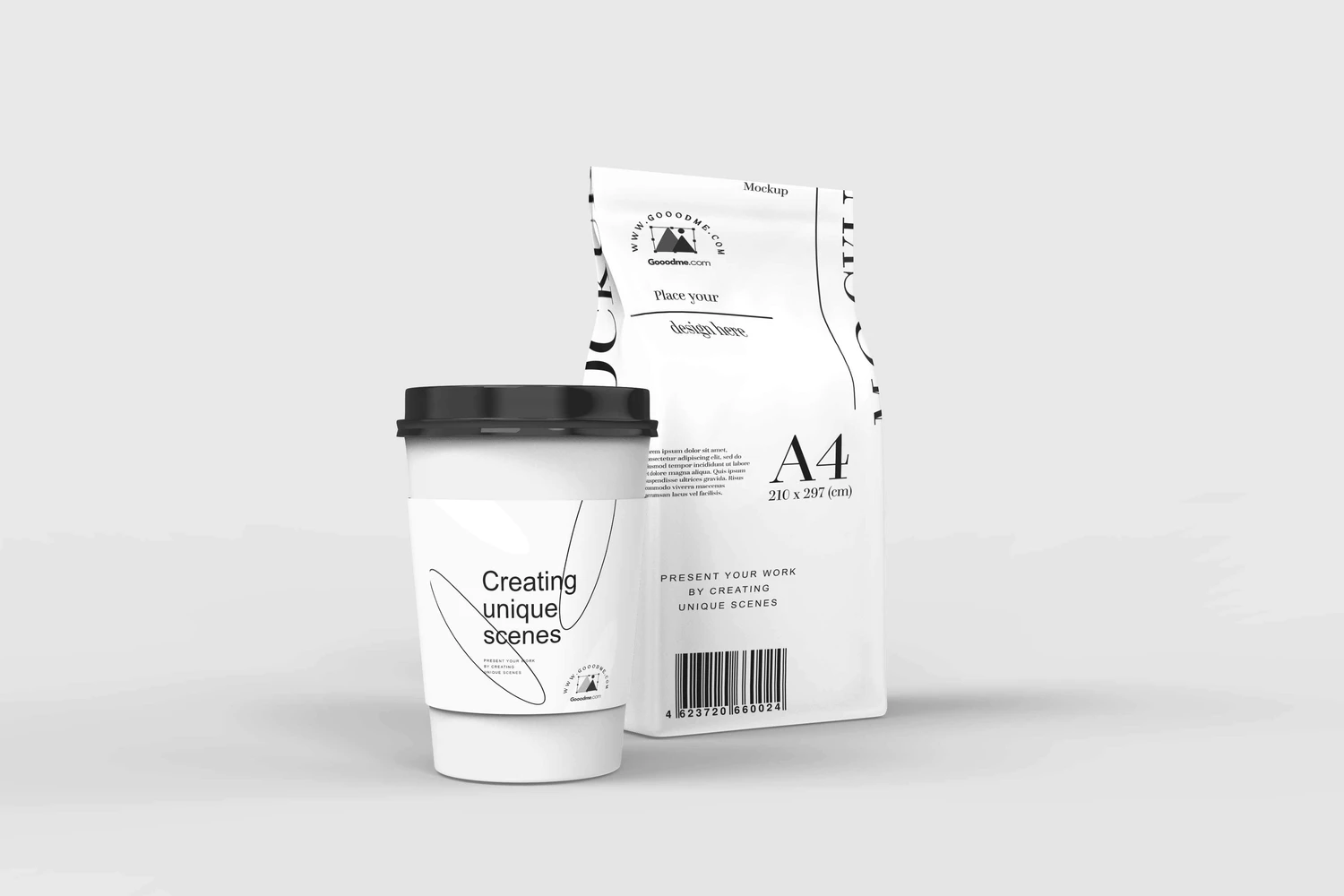 3106 6款咖啡品牌设计一次性纸杯PSD样机素材 Take Away Coffee Cup With Coffee Pack Mockup